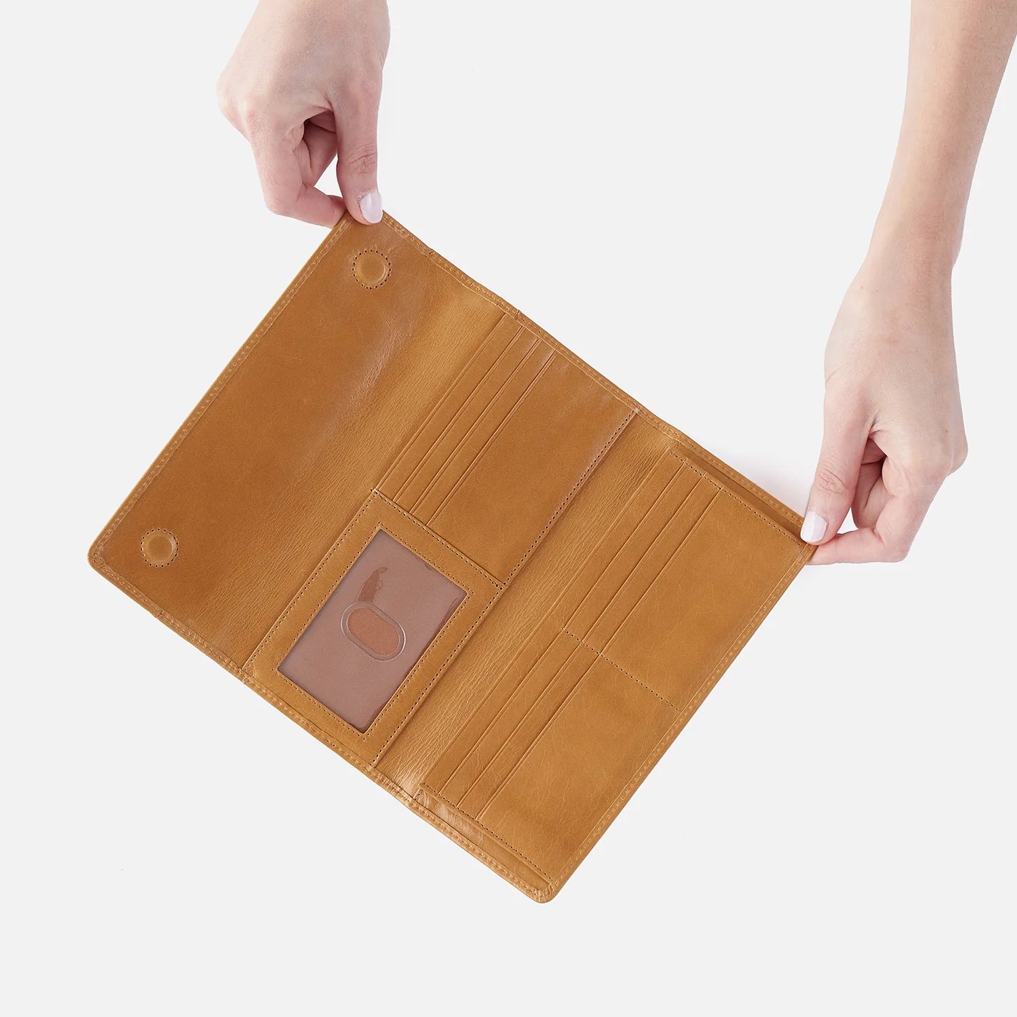 Jill Large Trifold Wallet In Polished Leather - Natural - Image 3