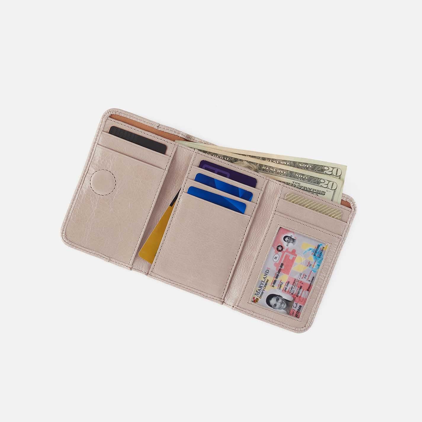 Jill Trifold Wallet in Gloss Leather - Stone Gloss - Image 2