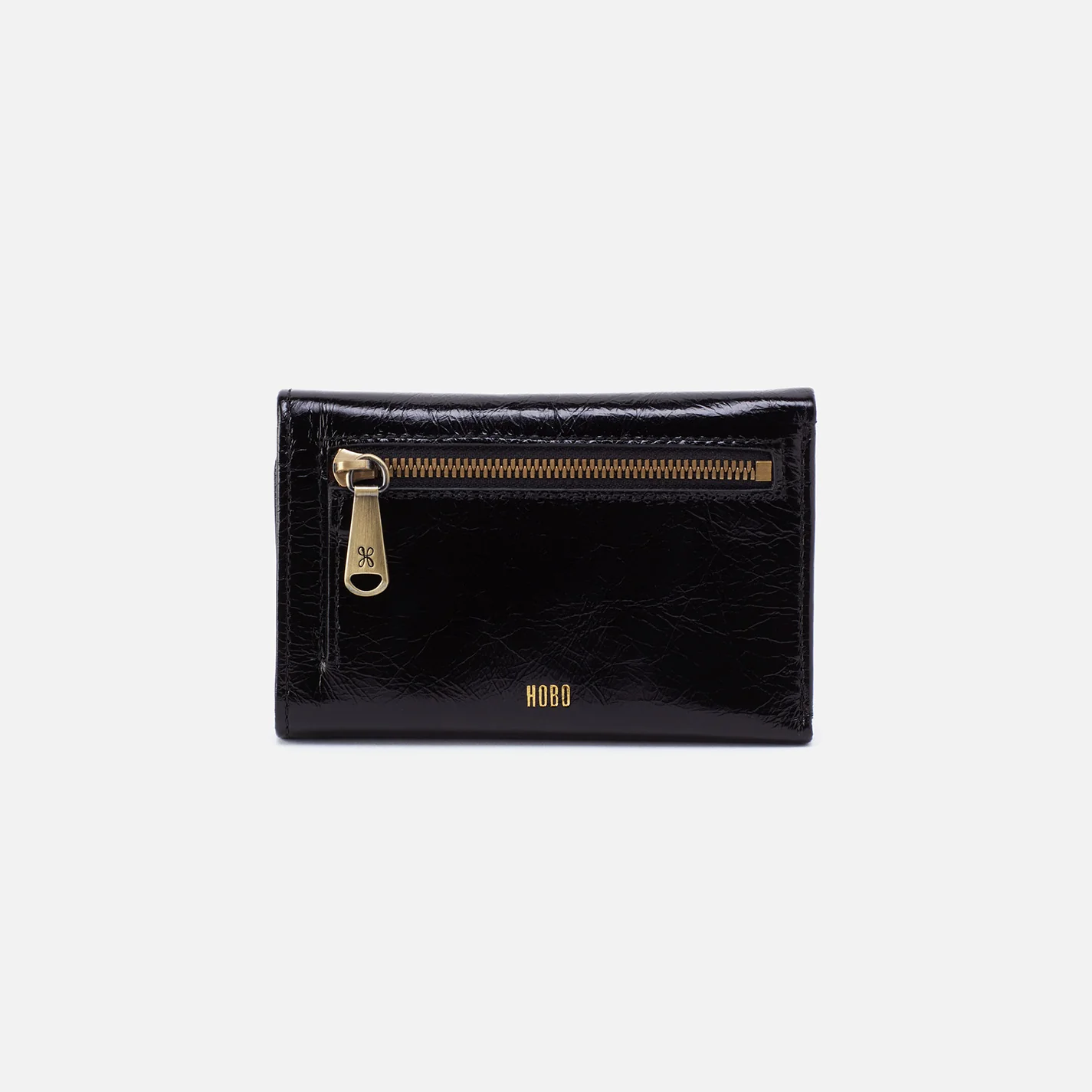 Jill Trifold Wallet In Polished Leather - Black - Image 3