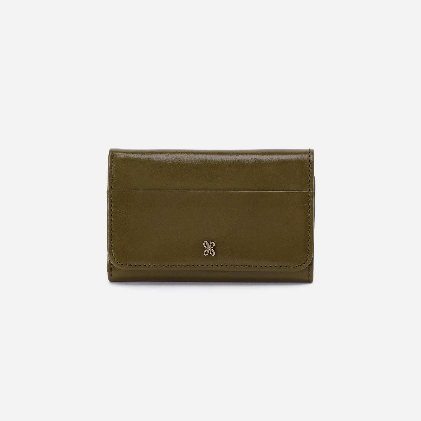 Jill Trifold Wallet In Polished Leather - Olive Veil