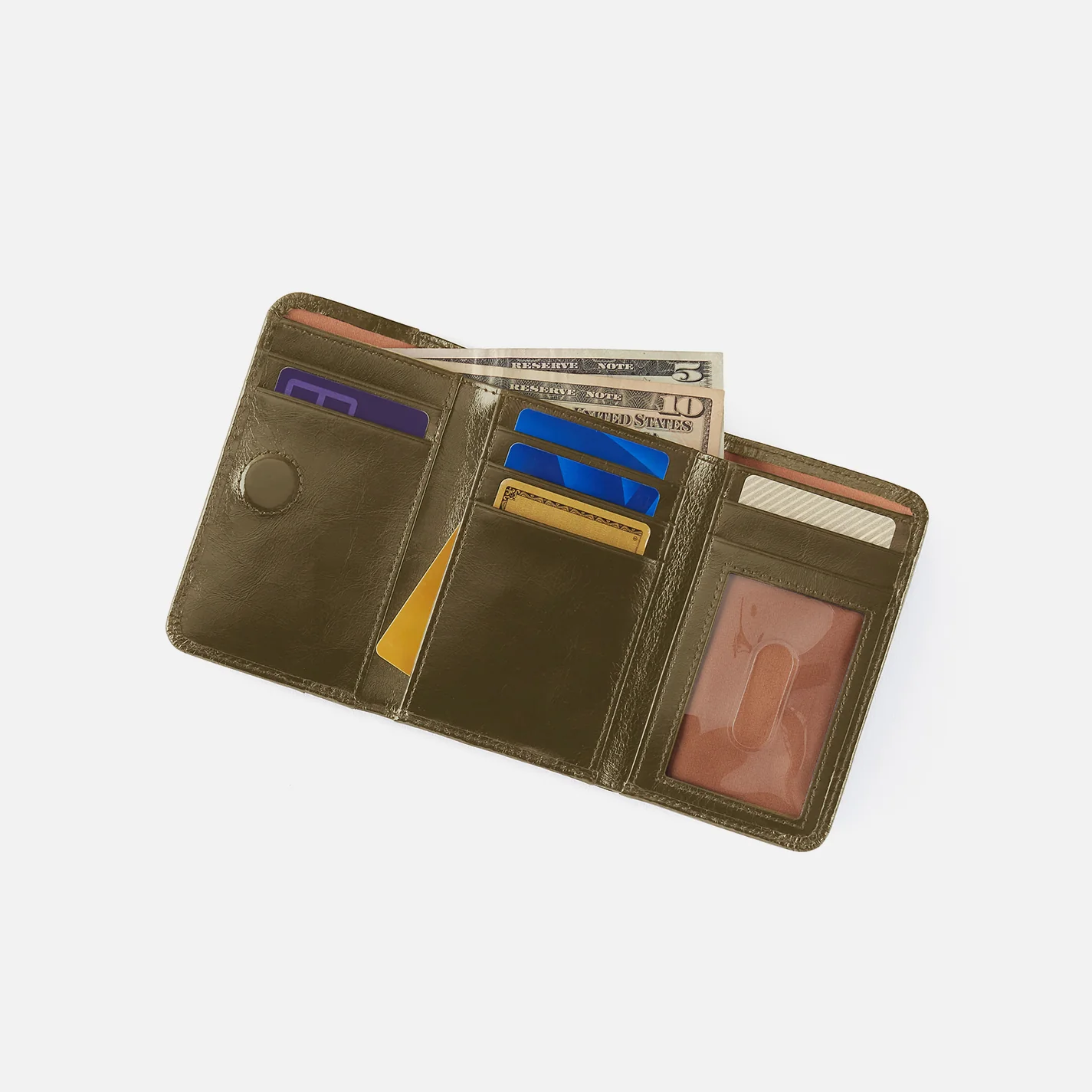 Jill Trifold Wallet In Polished Leather - Olive Veil - Image 2