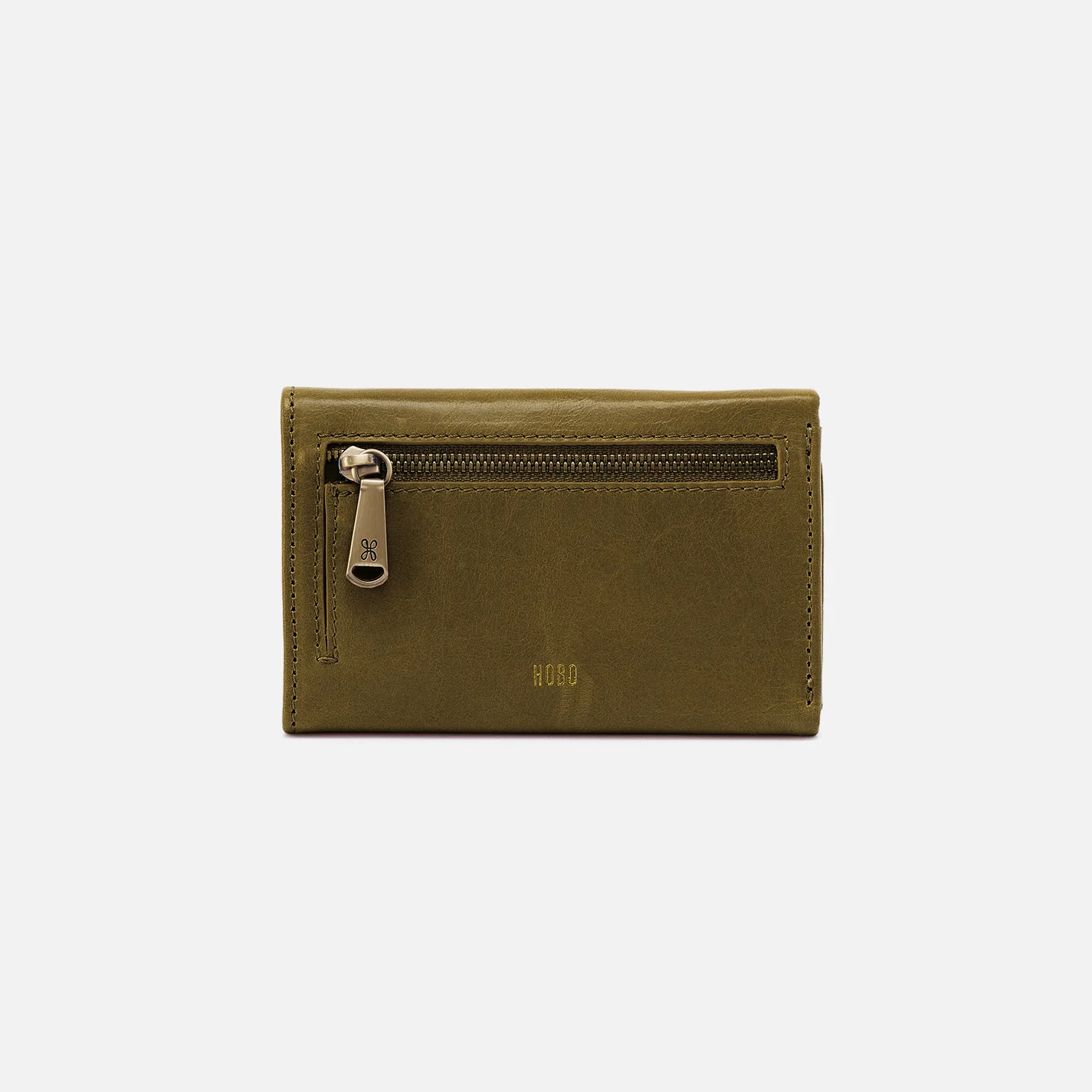Jill Trifold Wallet In Polished Leather - Olive Veil - Image 3