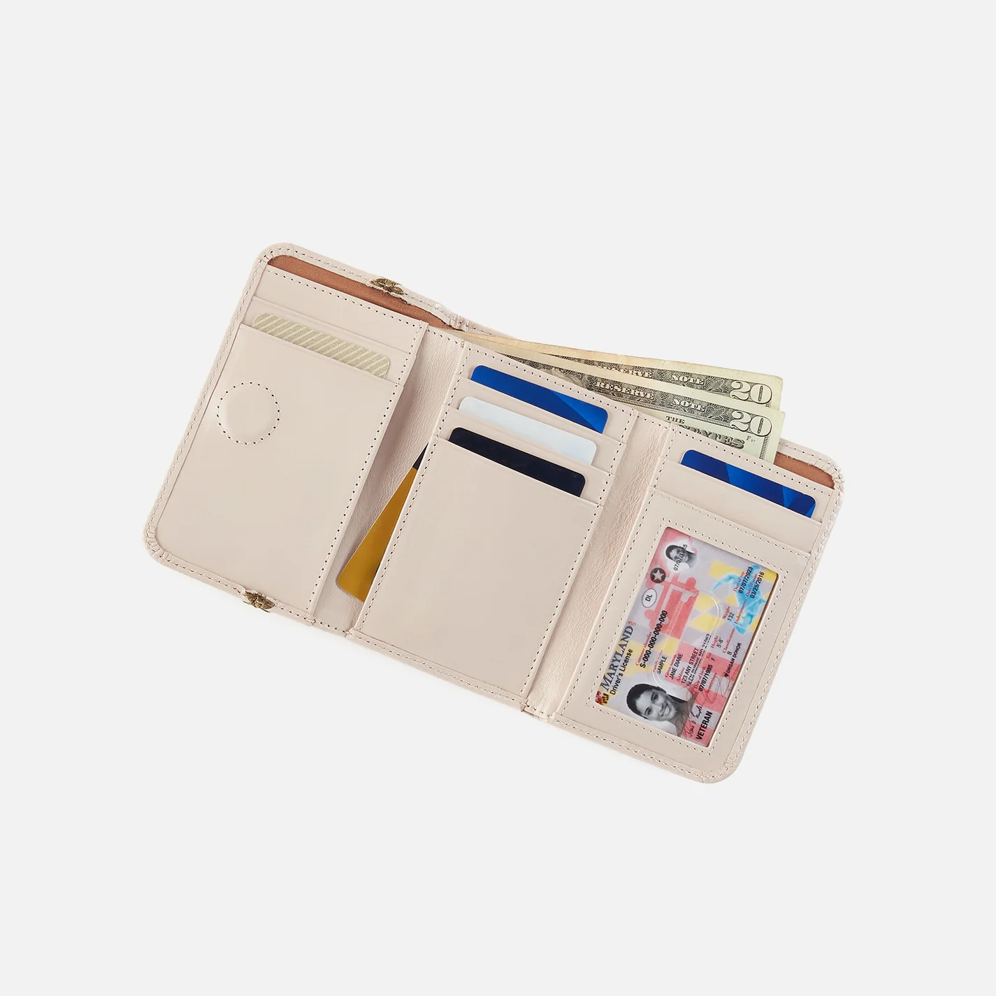 Jill Trifold Wallet In Polished Leather - Pale Flax - Image 2