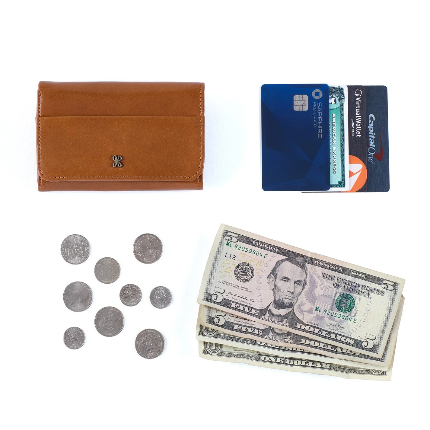 Jill Trifold Wallet In Polished Leather - Truffle - Image 5