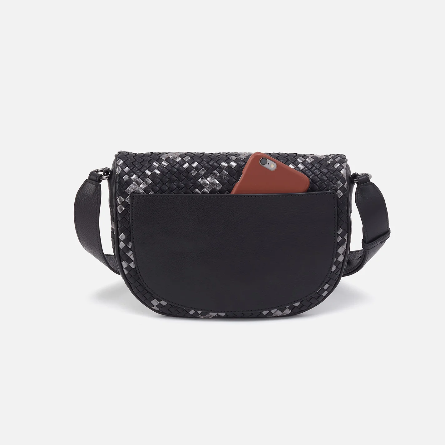 Juno Belt Bag In Woven Leather - Black Metallic Woven - Image 6