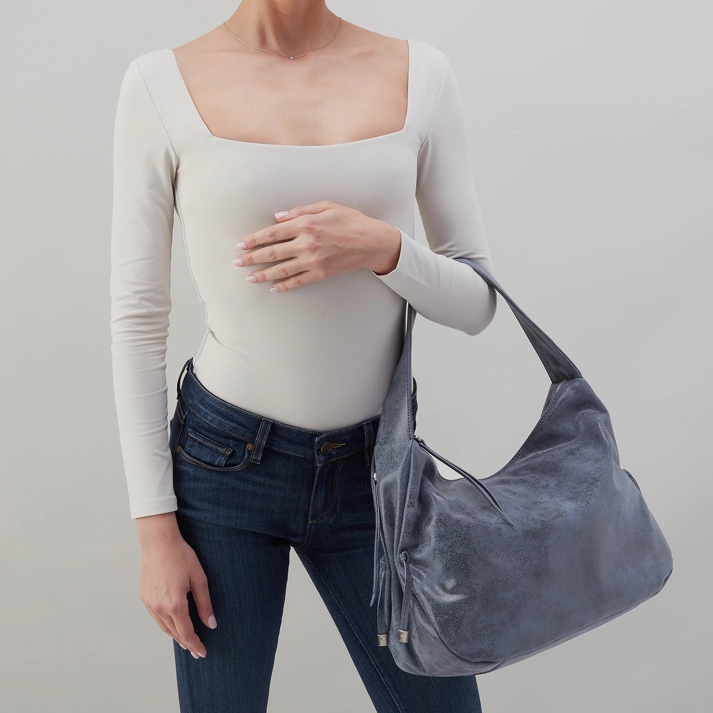 Kori Hobo in Buffed Leather - Indigo Sky - Image 3