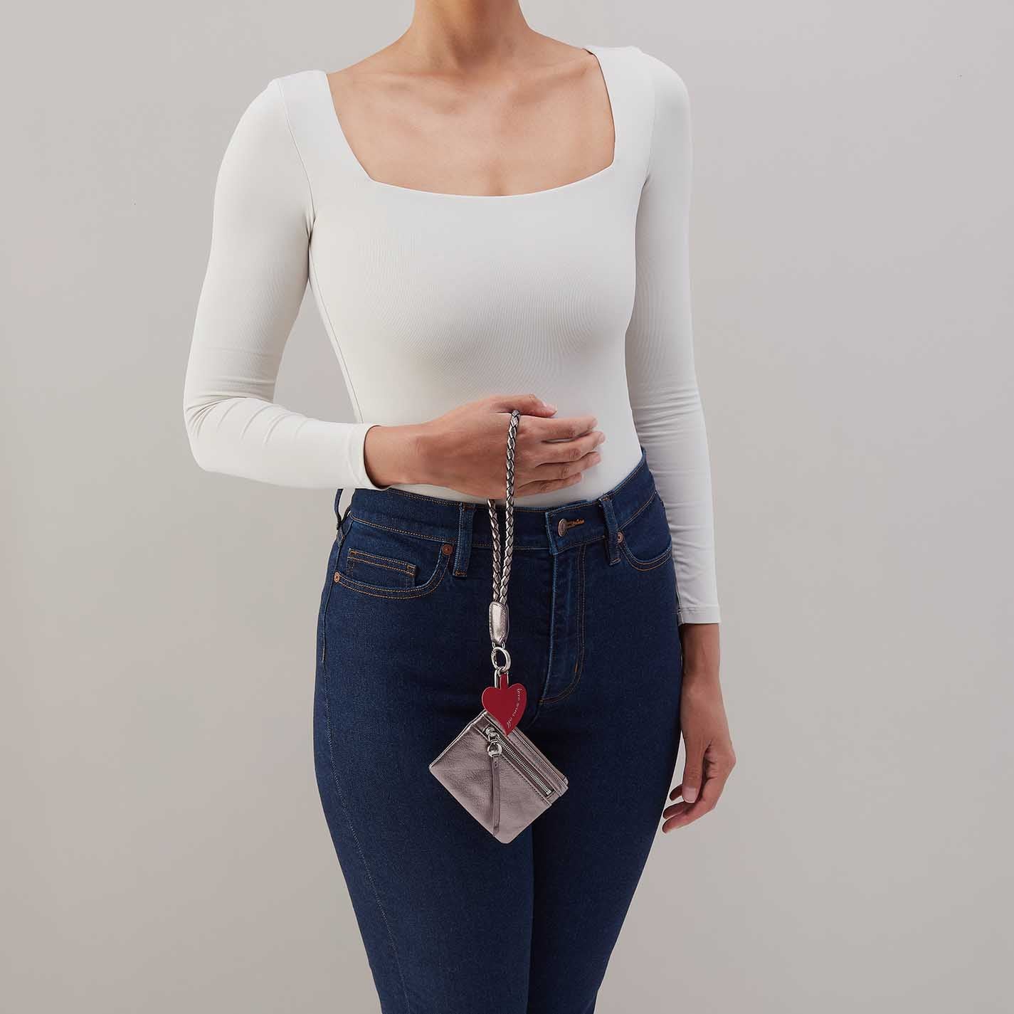 Lasso Phone Wristlet in Metallic Leather - Pewter Spur - Image 2