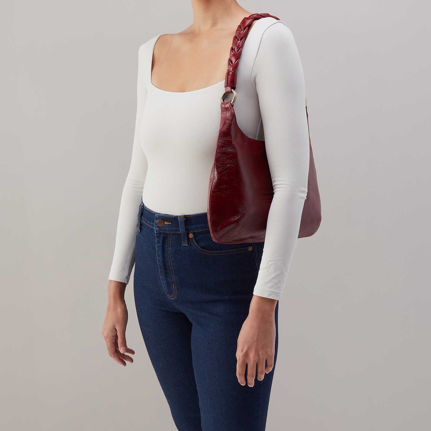Madison Shoulder Bag in Gloss Leather - Garnet Gloss - Image 3