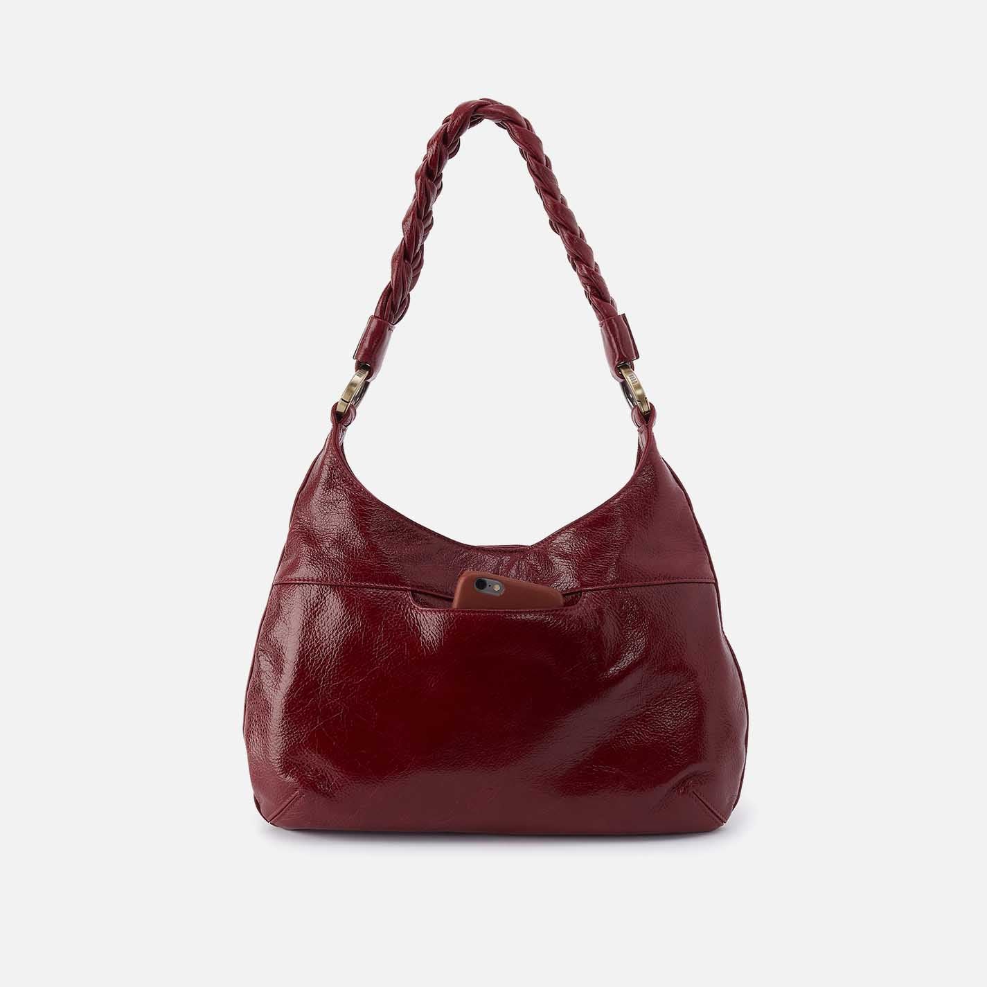 Madison Shoulder Bag in Gloss Leather - Garnet Gloss - Image 5