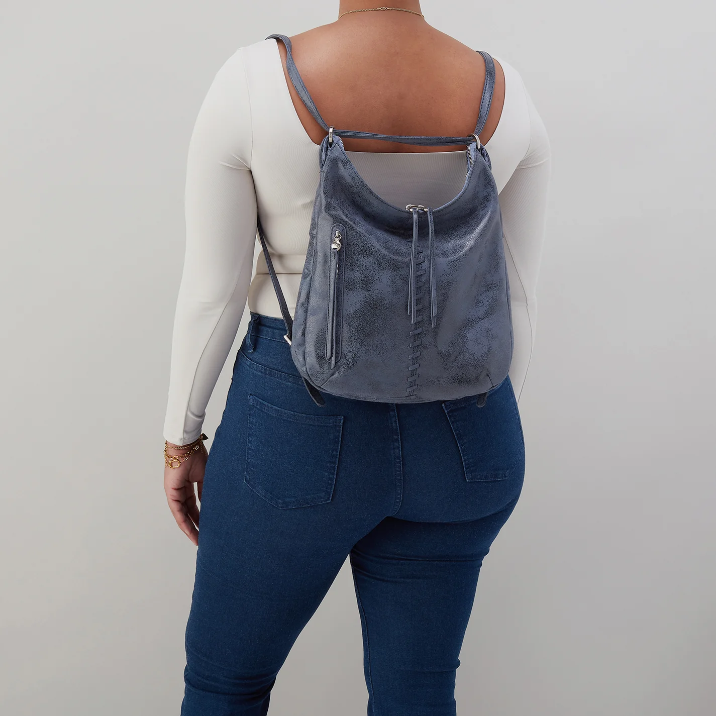 Merrin Convertible Backpack in Buffed Leather - Indigo Sky - Image 4