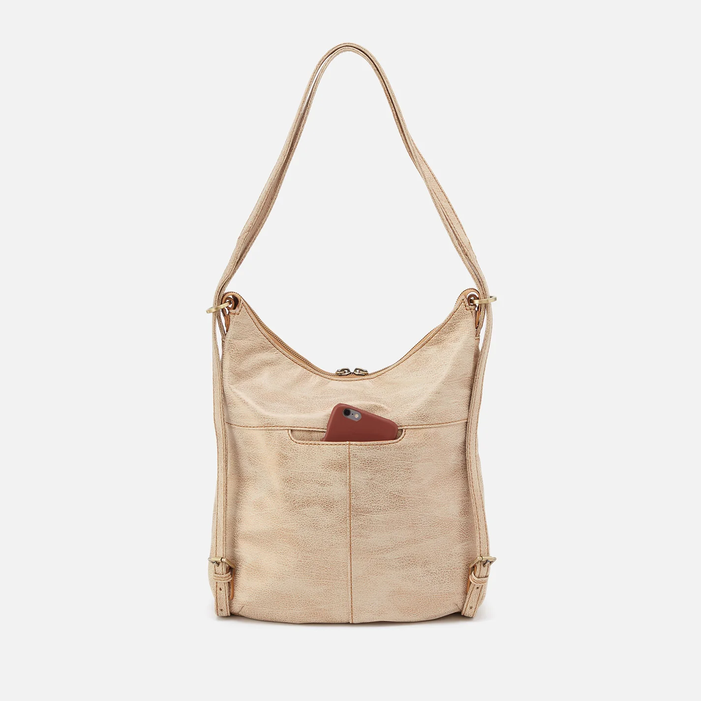 Merrin Convertible Backpack in Metallic Leather - Gold Leaf - Image 6