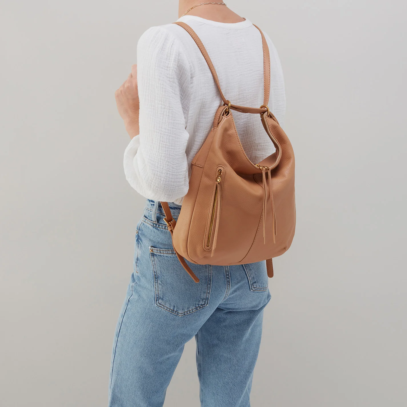 Merrin Convertible Backpack in Pebbled Leather - Sandstorm - Image 9