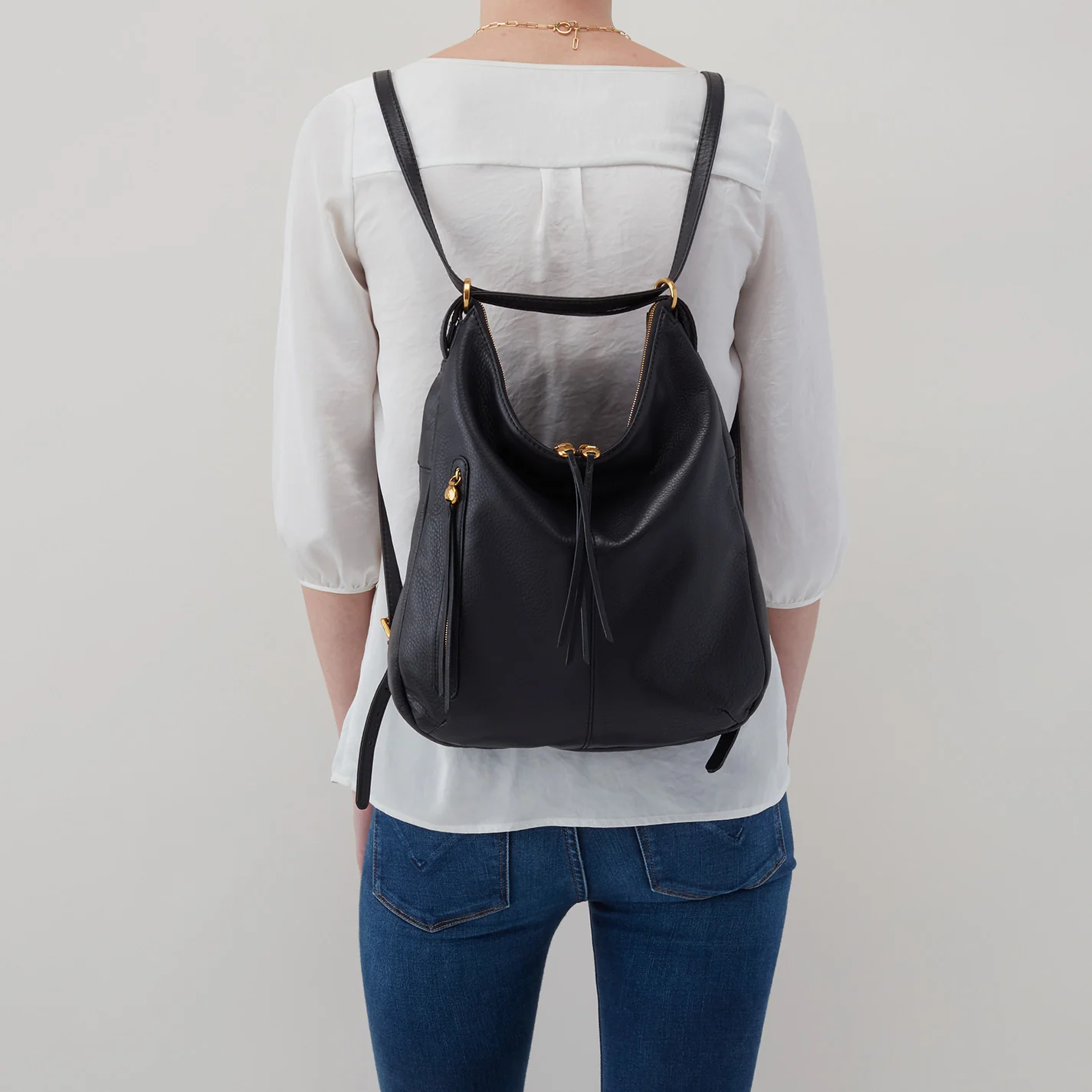Merrin Convertible Backpack in Pebbled Leather - Taupe - Image 5