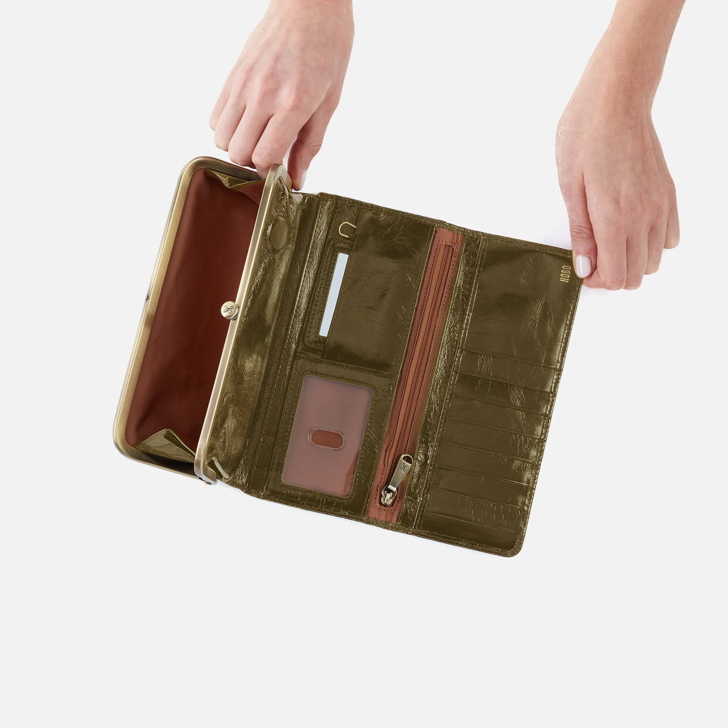 Rachel Continental Wallet In Polished Leather - Olive Veil - Image 2