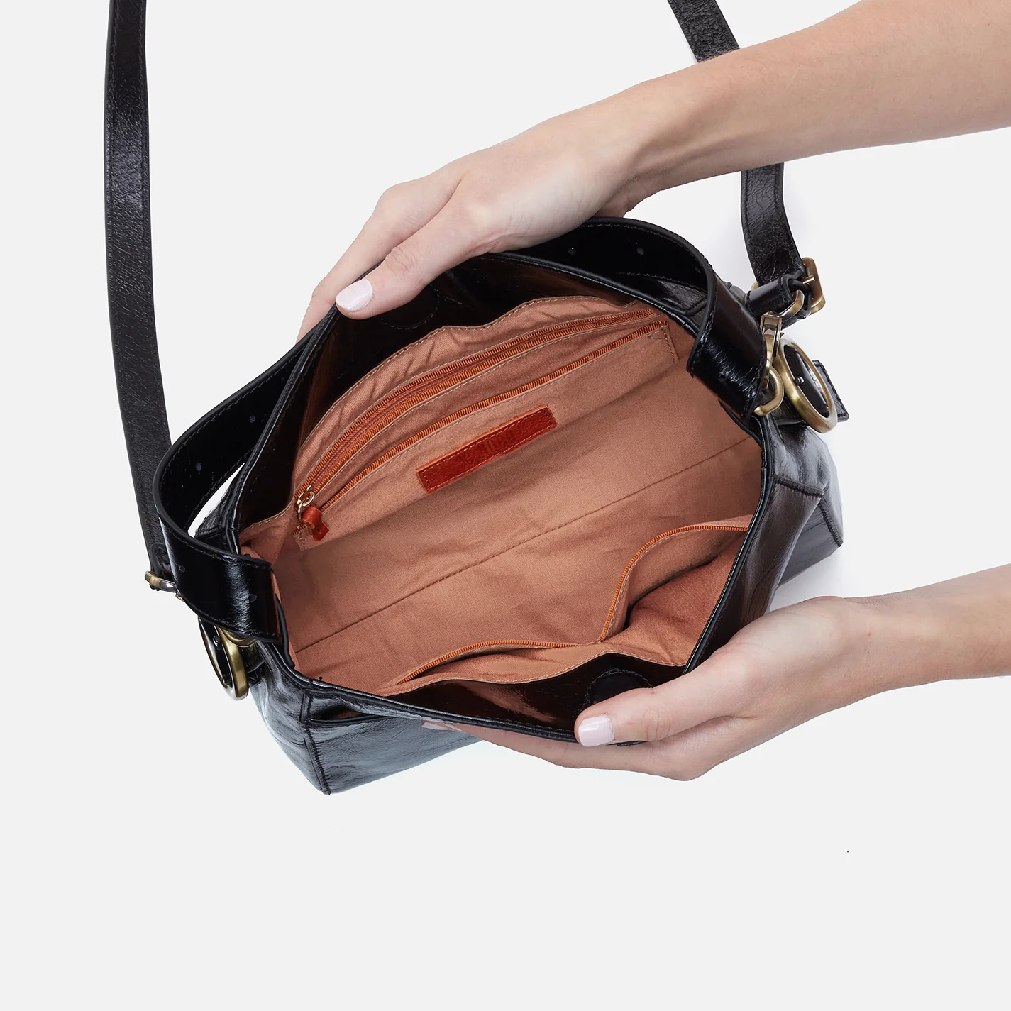 Render Small Crossbody In Polished Leather - Black - Image 3