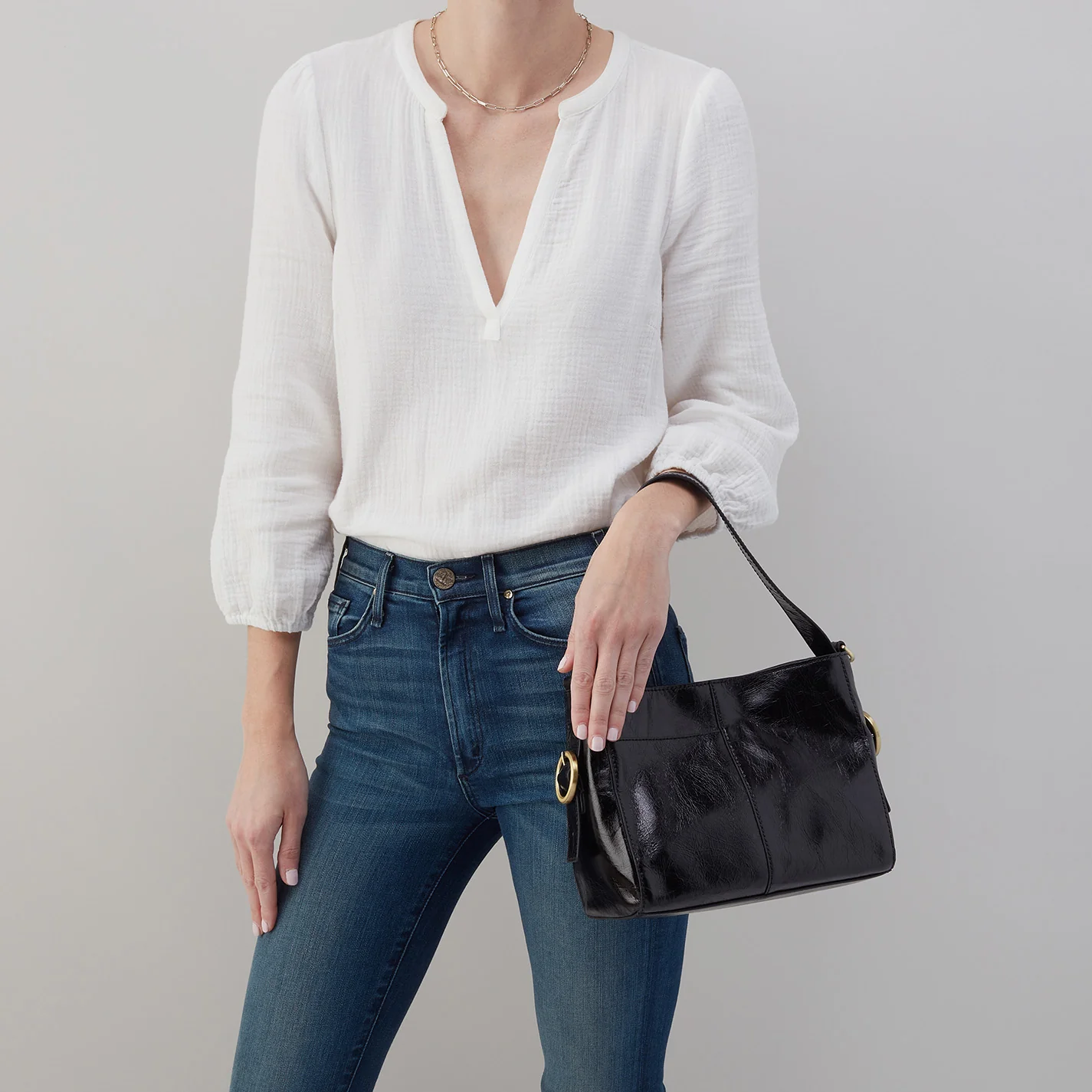 Render Small Crossbody In Polished Leather - Black - Image 4