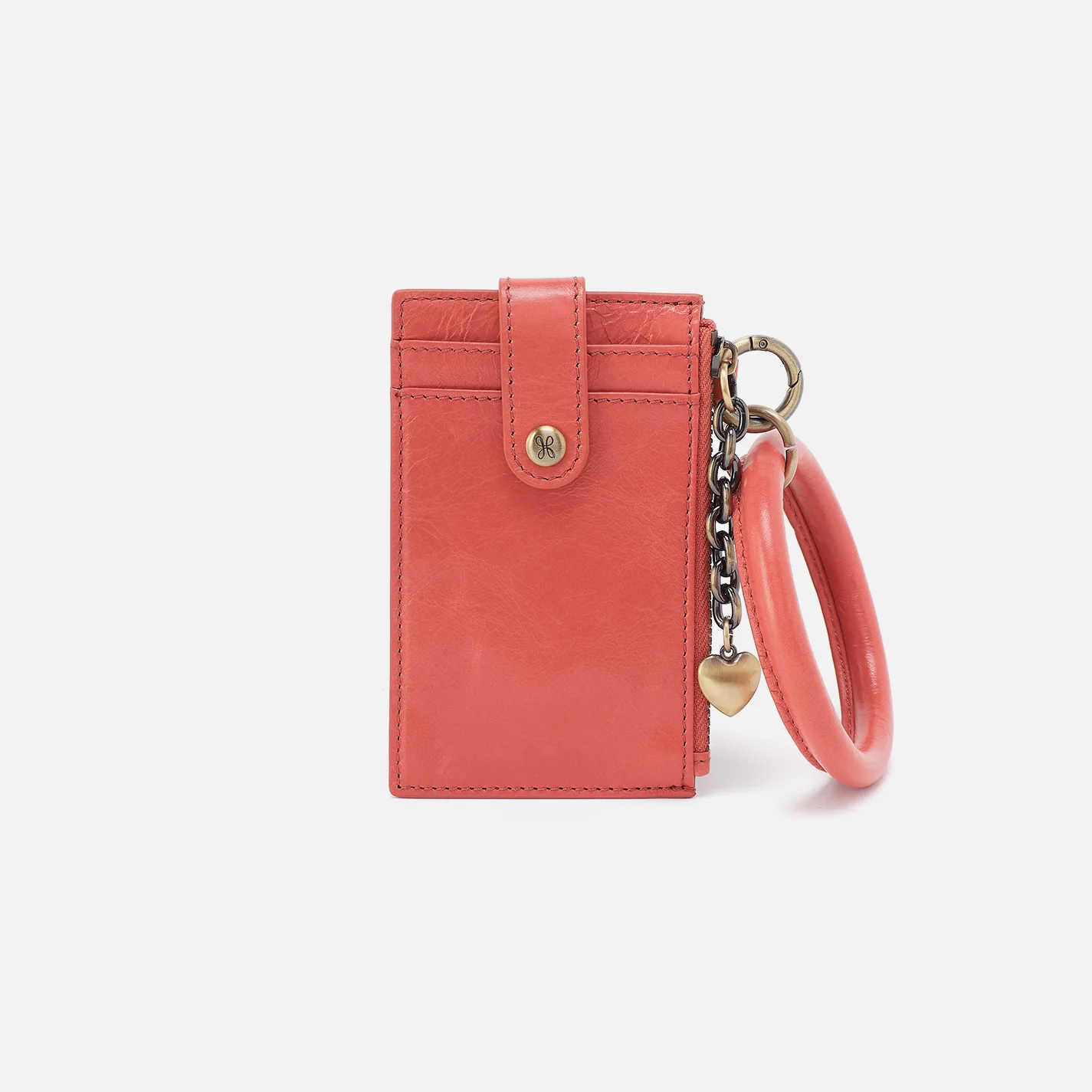 Ring Credit Card Wristlet In Polished Leather - Pink Mirage