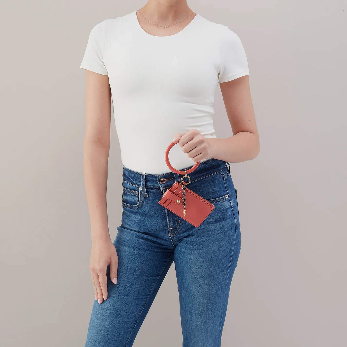 Ring Credit Card Wristlet In Polished Leather - Pink Mirage - Image 2