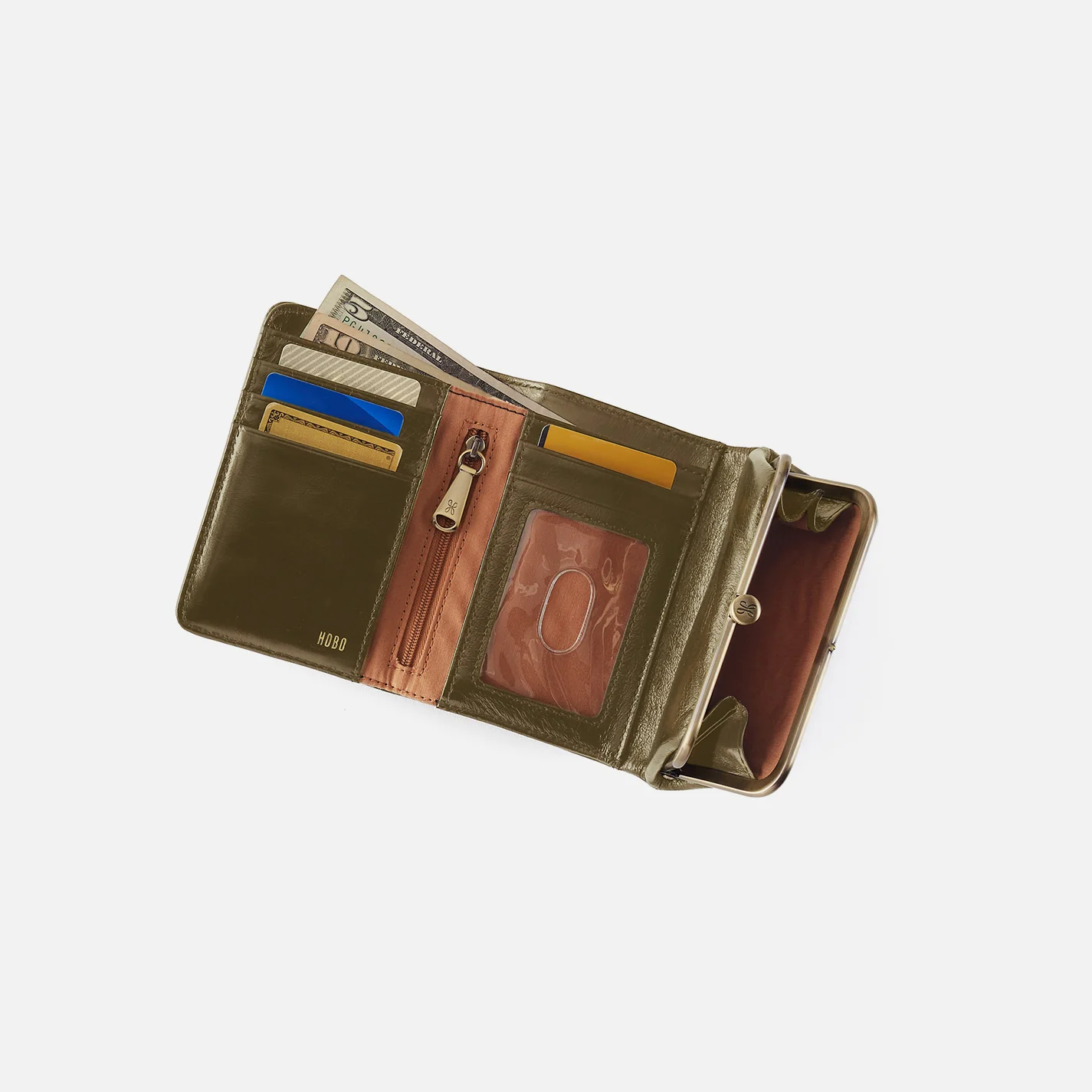 Robin Compact Wallet In Polished Leather - Olive Veil - Image 2
