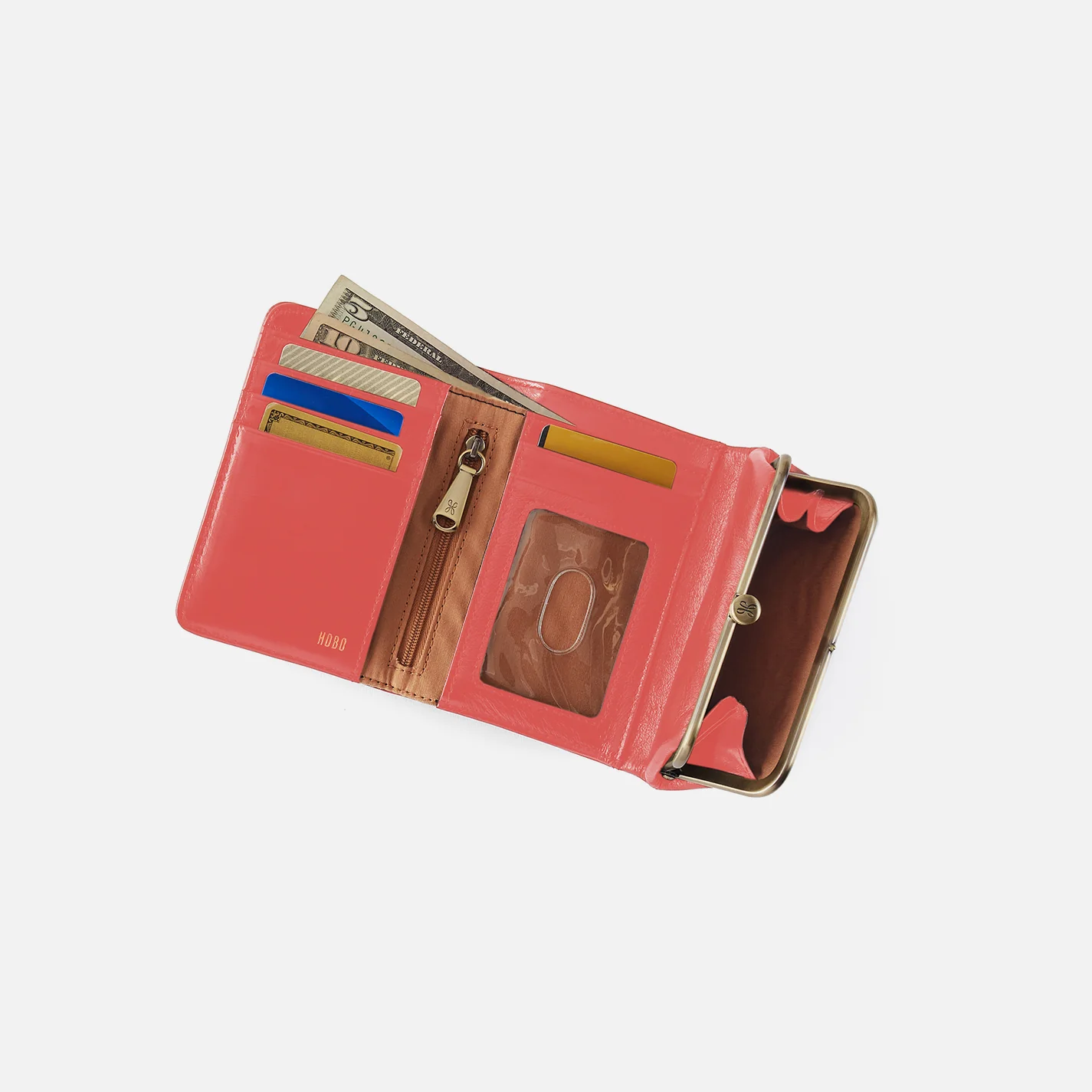 Robin Compact Wallet In Polished Leather - Pink Mirage - Image 2