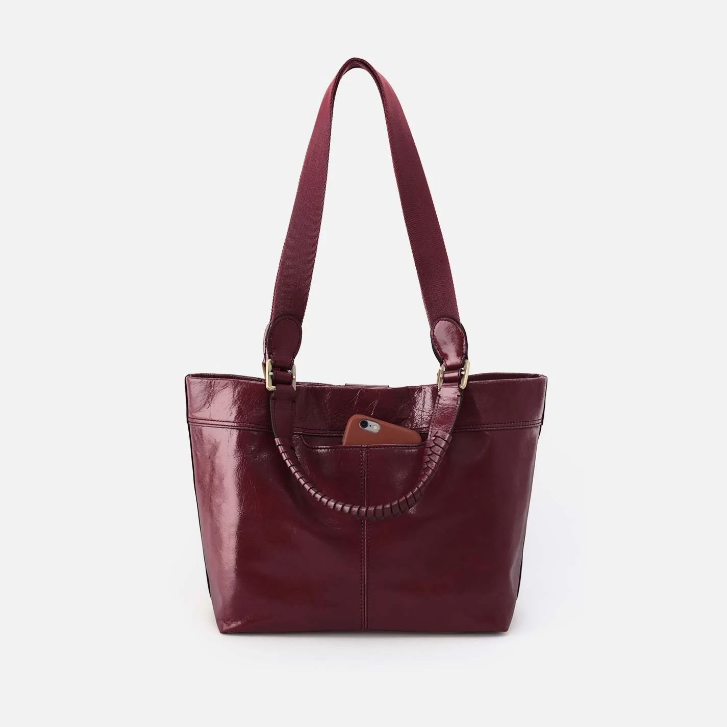 Romy Medium Tote in Polished Leather - Saddleberry - Image 4