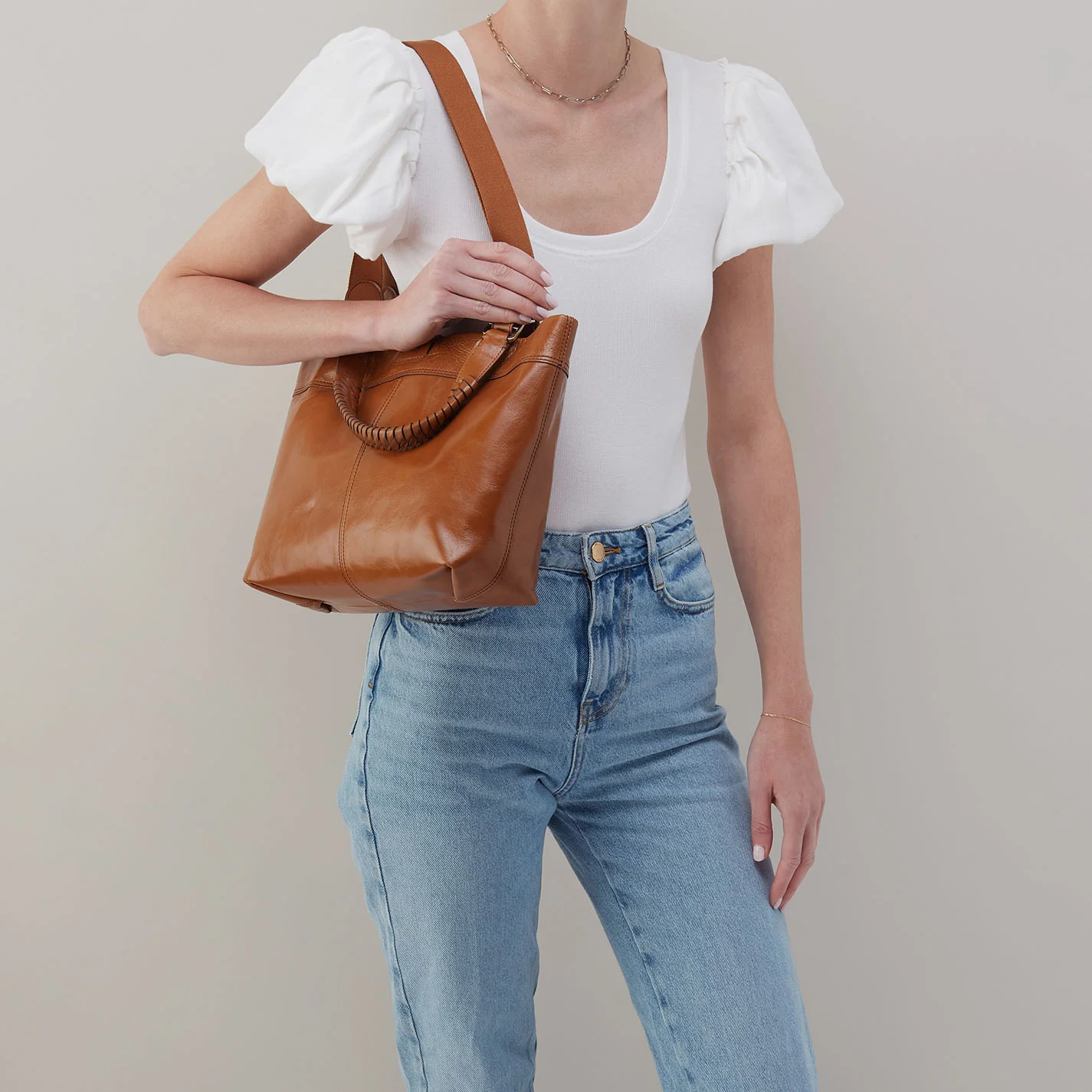 Romy Medium Tote in Polished Leather - Truffle - Image 2