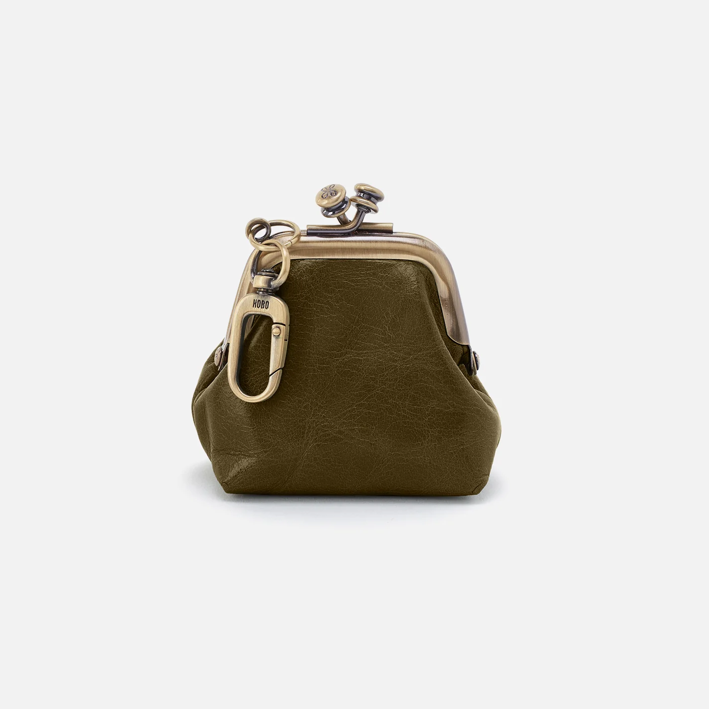 Run Frame Pouch In Polished Leather - Olive Veil