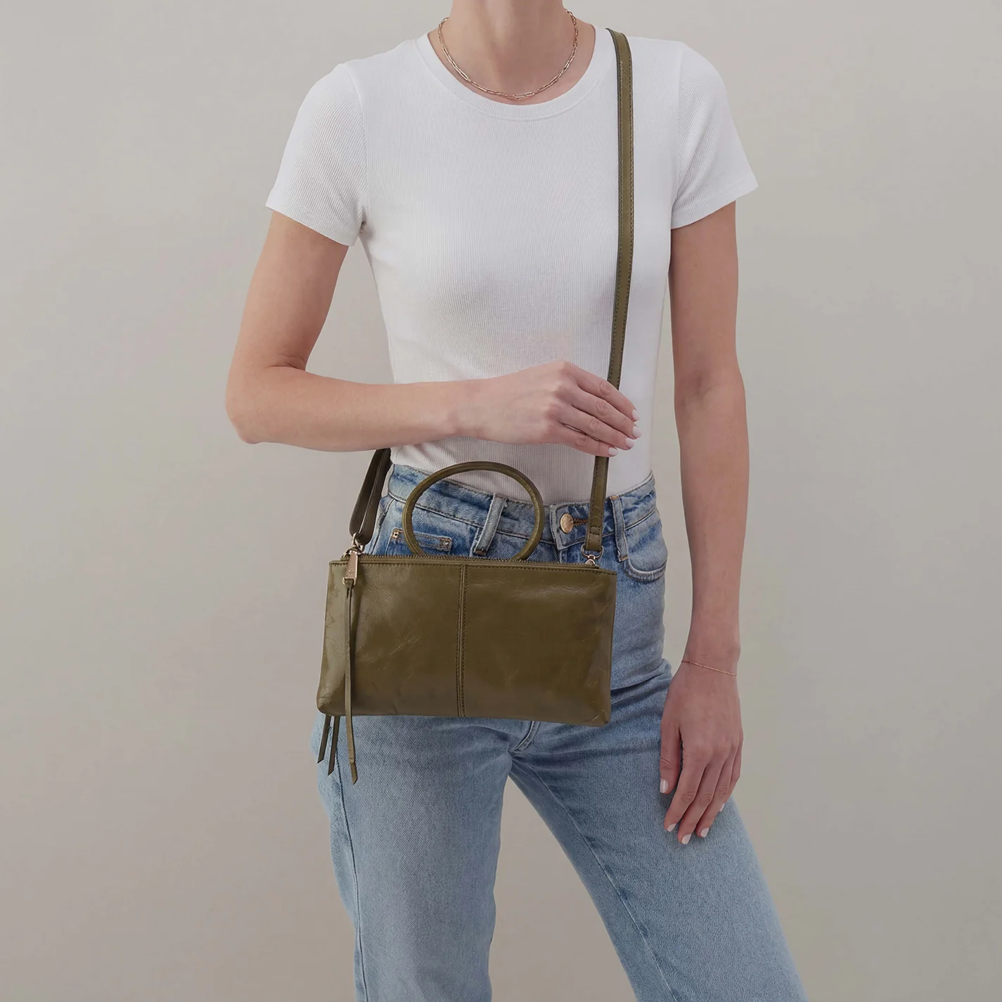 Sable Crossbody In Polished Leather - Olive Veil - Image 2