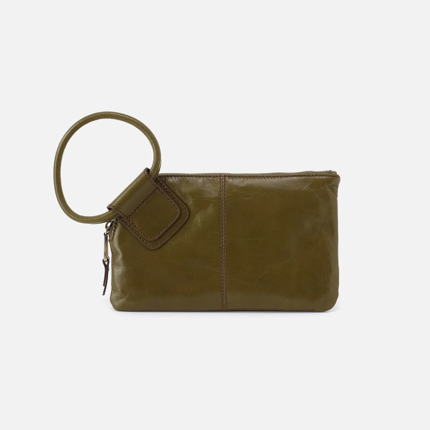 Sable Wristlet In Polished Leather - Olive Veil