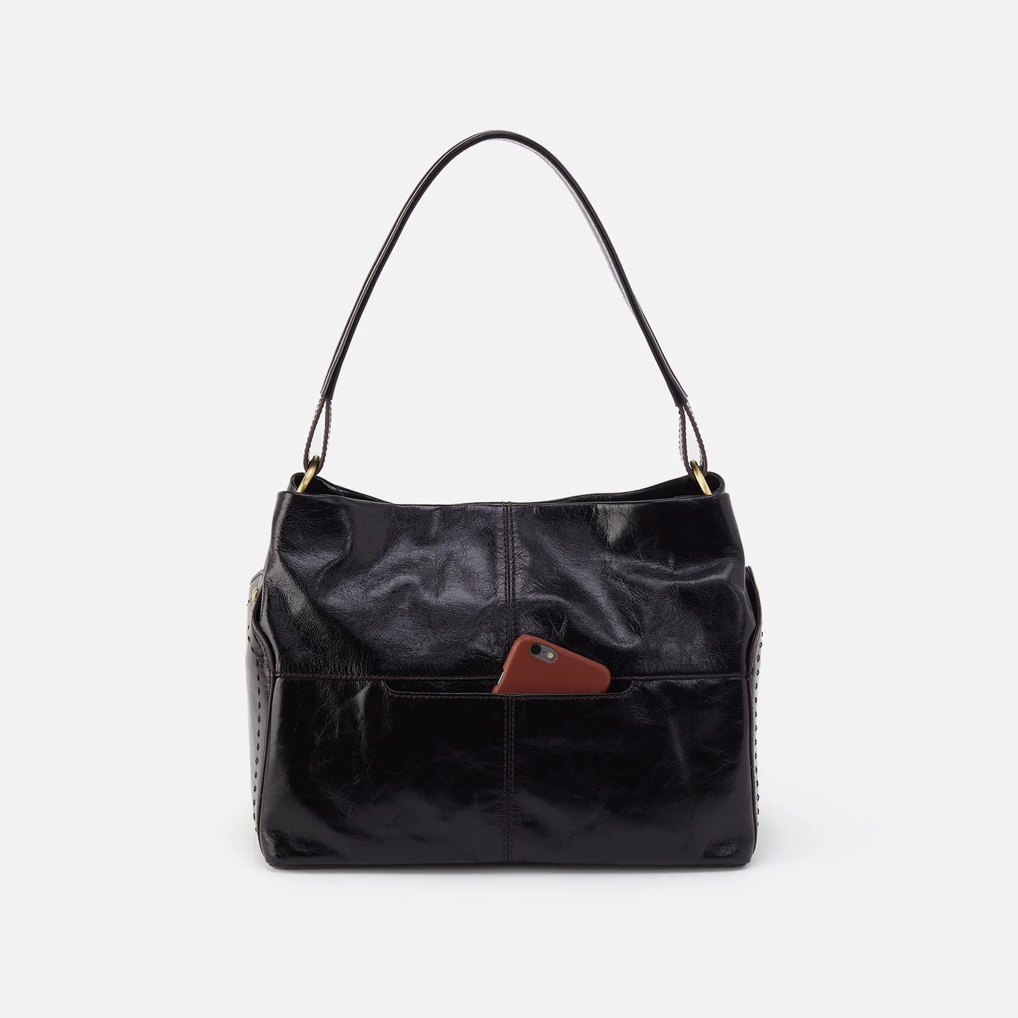 Seneca Shoulder Bag In Polished Leather - Black - Image 4