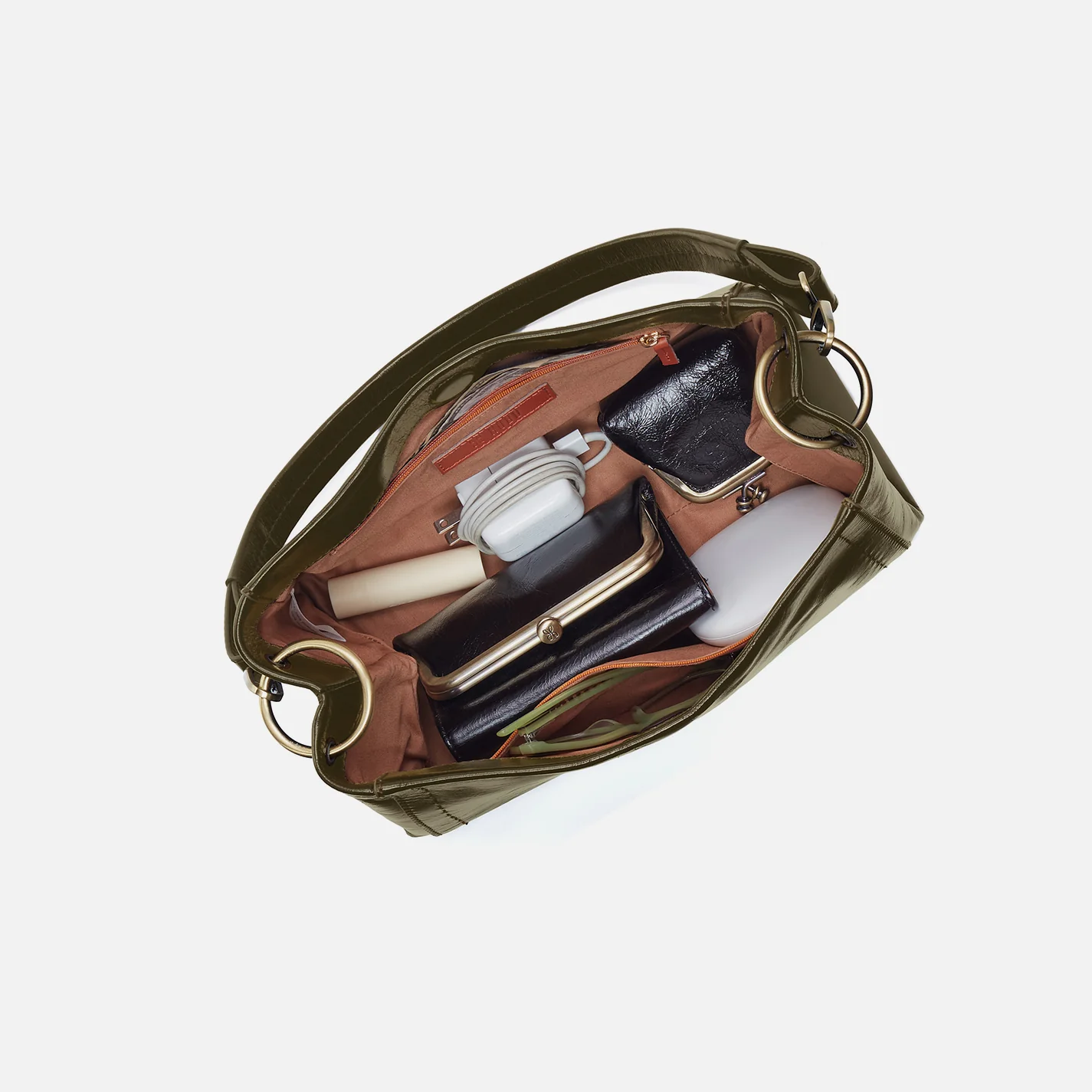 Seneca Shoulder Crossbody In Polished Leather - Olive Veil - Image 3