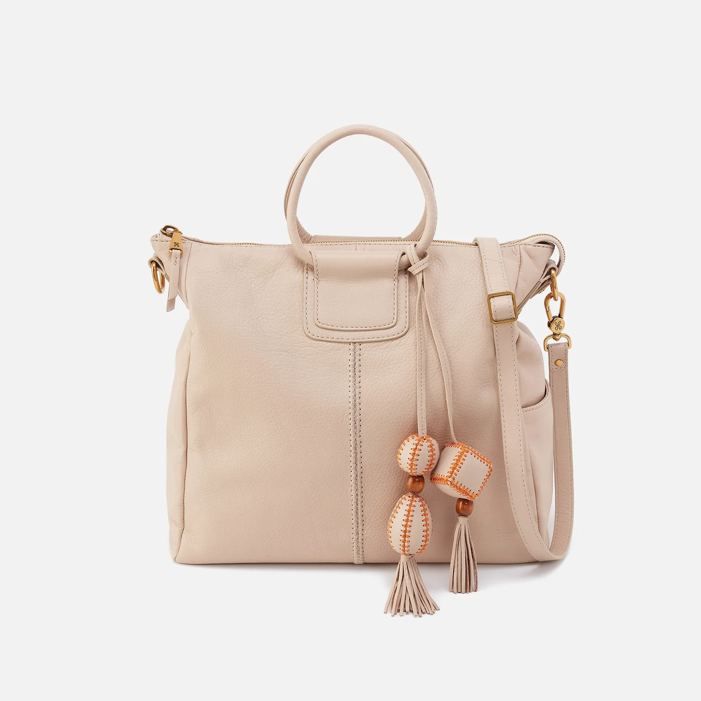 Sheila Large Satchel With Charm In Pebbled Leather - Stonewash