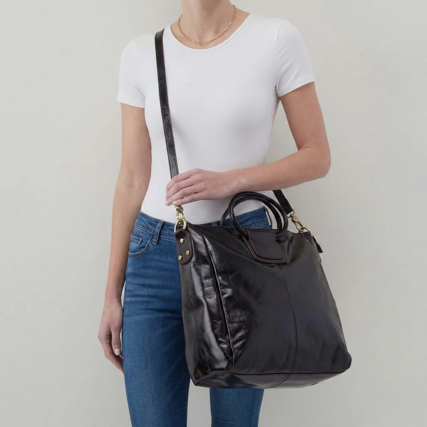 Sheila Large Satchel In Polished Leather - Black - Image 4