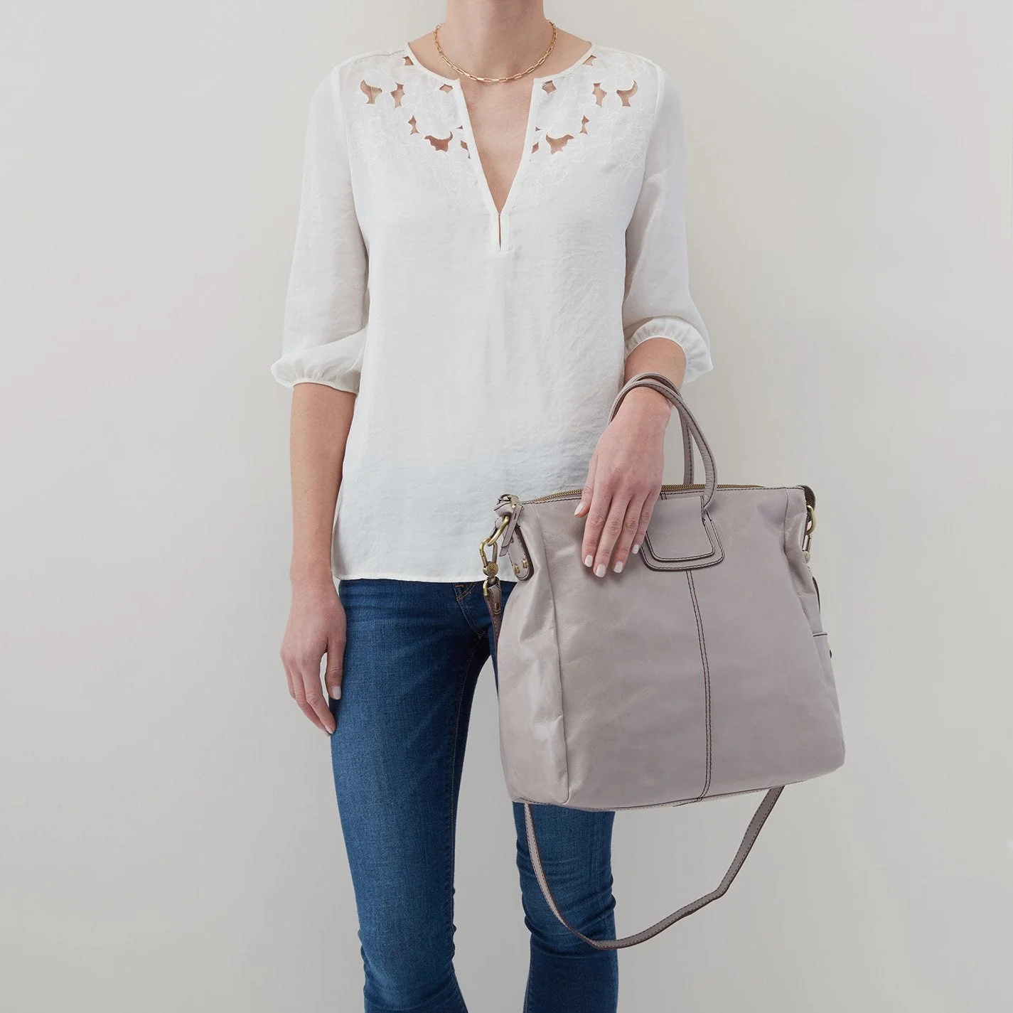 Sheila Large Satchel in Polished Leather - Driftwood - Image 4