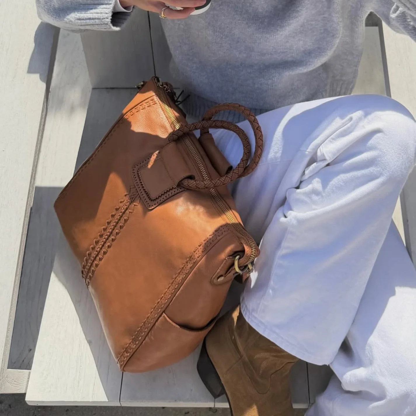 Sheila Large Satchel In Washed Leather - Harvest Wheat - Image 2