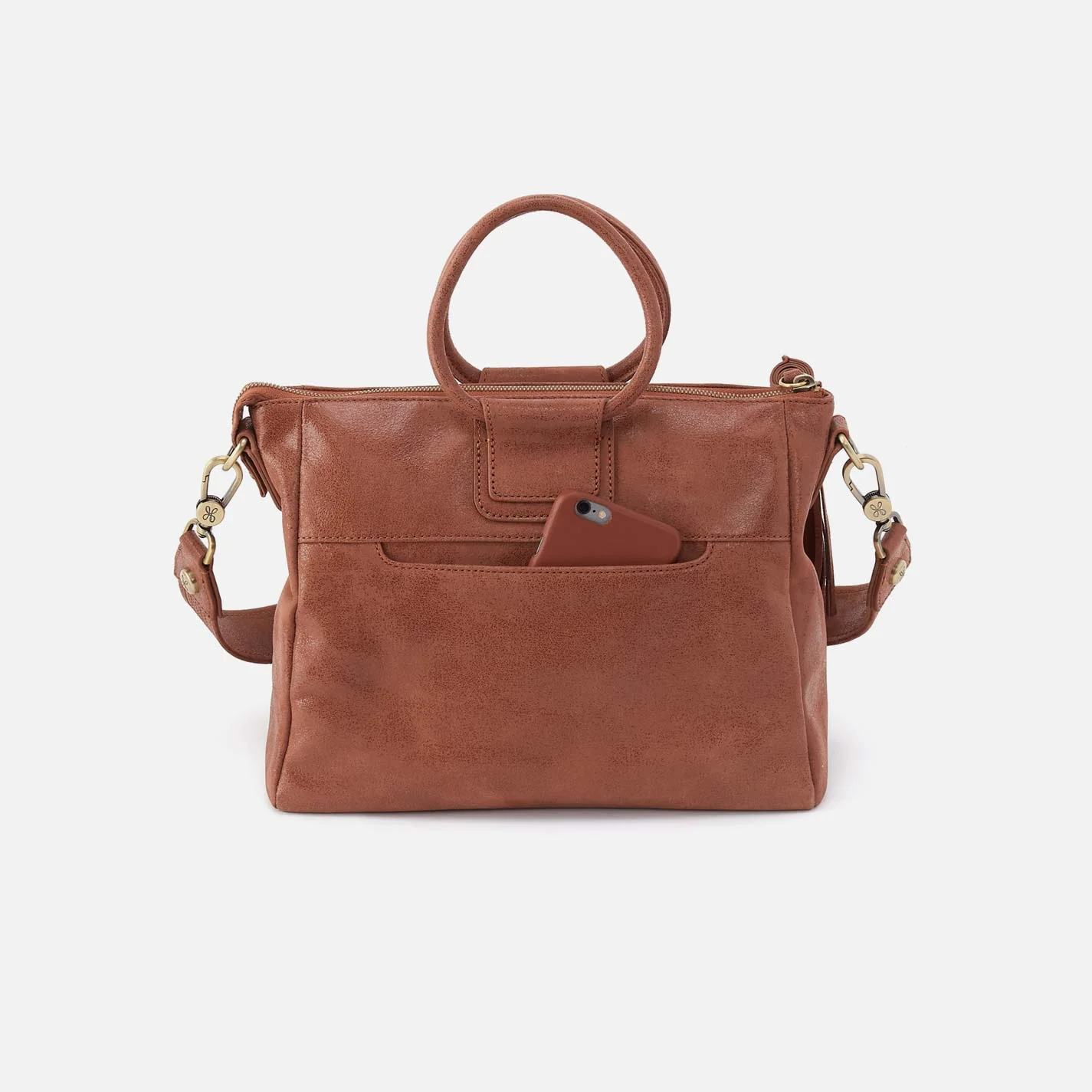 Sheila Medium Satchel in Buffed Leather - Burnished Saddle - Image 5