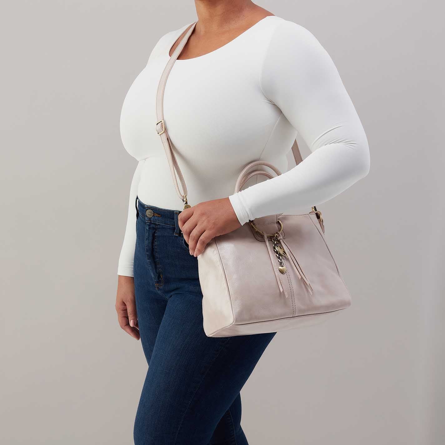Sheila Medium Satchel in Gloss Leather - Stone Gloss - Image 3