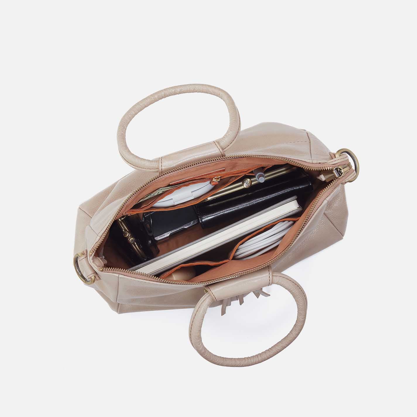 Sheila Medium Satchel in Gloss Leather - Stone Gloss - Image 4