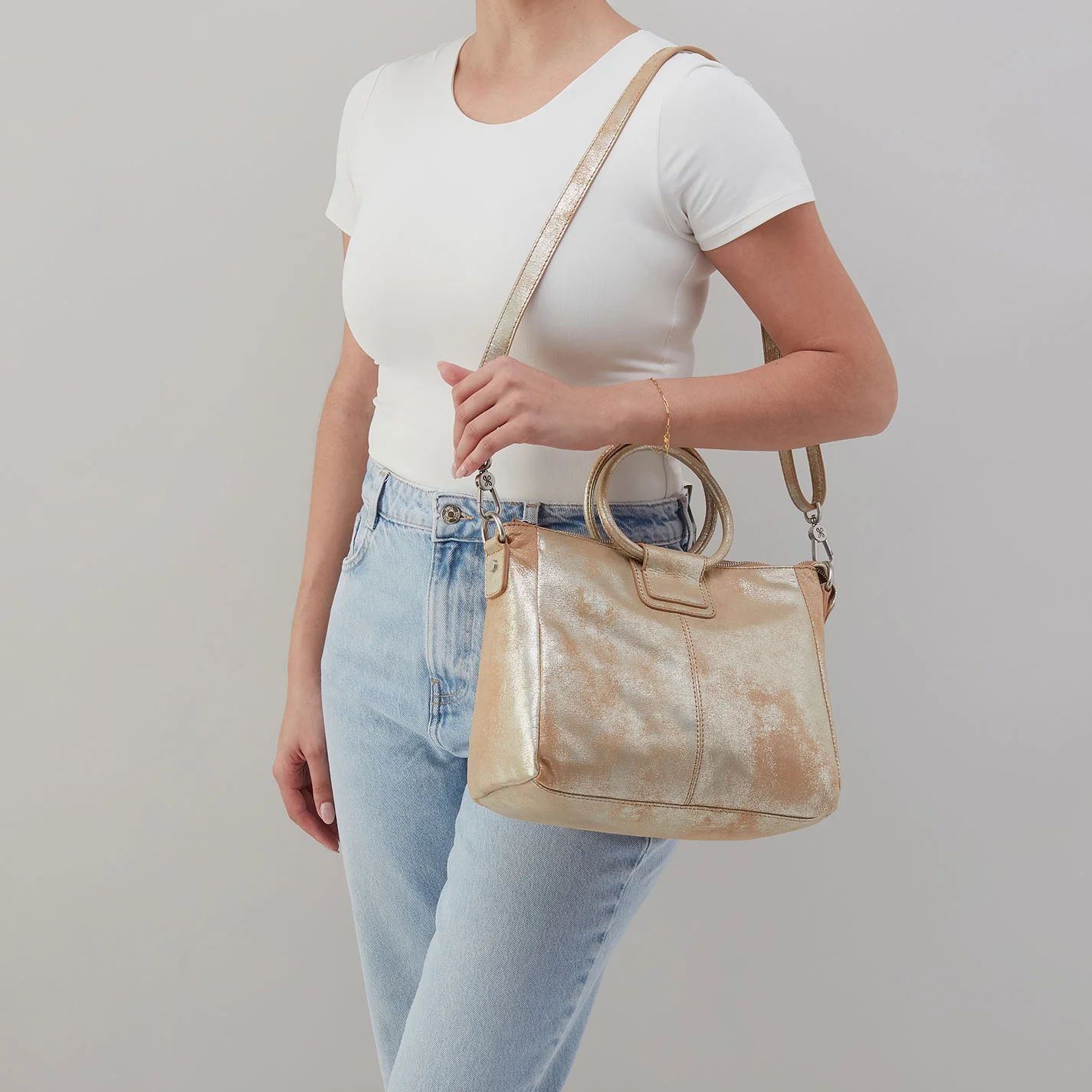 Sheila Medium Satchel In Metallic Leather - Saddle Stardust - Image 3