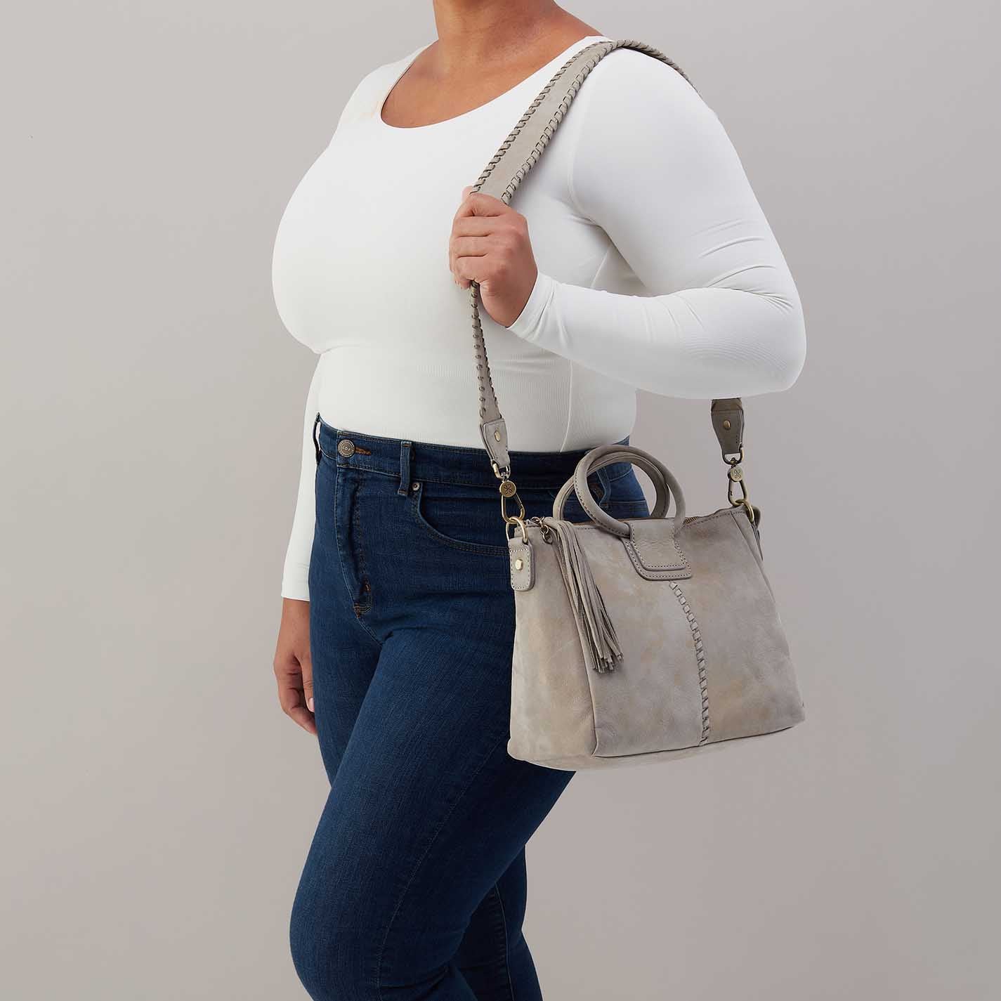 Sheila Medium Satchel in Nubuck Leather - Golden Granite - Image 3