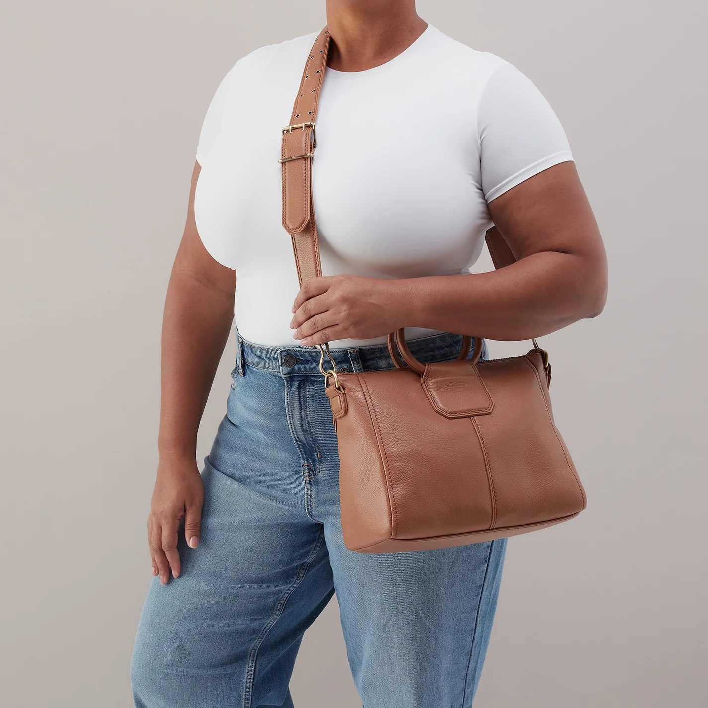 Sheila Medium Satchel In Pebbled Leather - Brown Sugar - Image 3