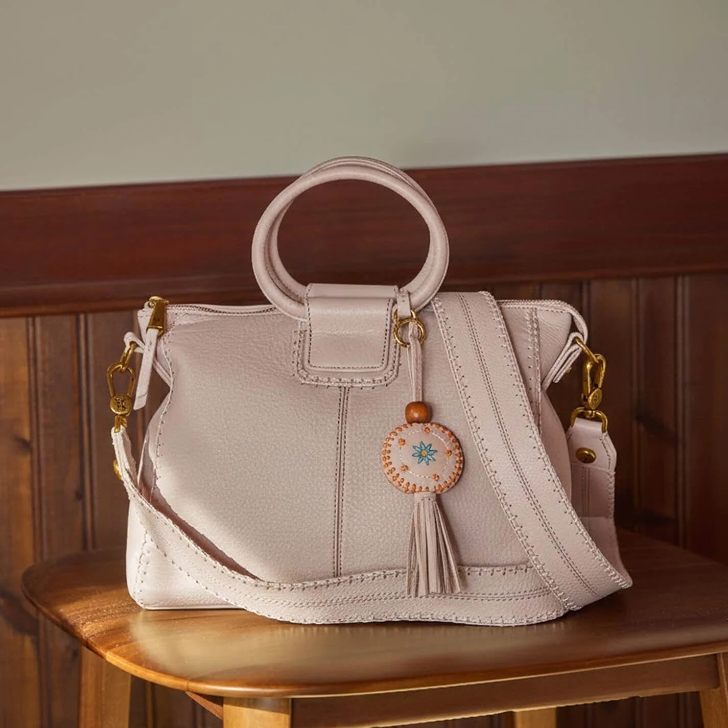 Sheila Medium Satchel With Charm In Pebbled Leather - Stonewash - Image 2