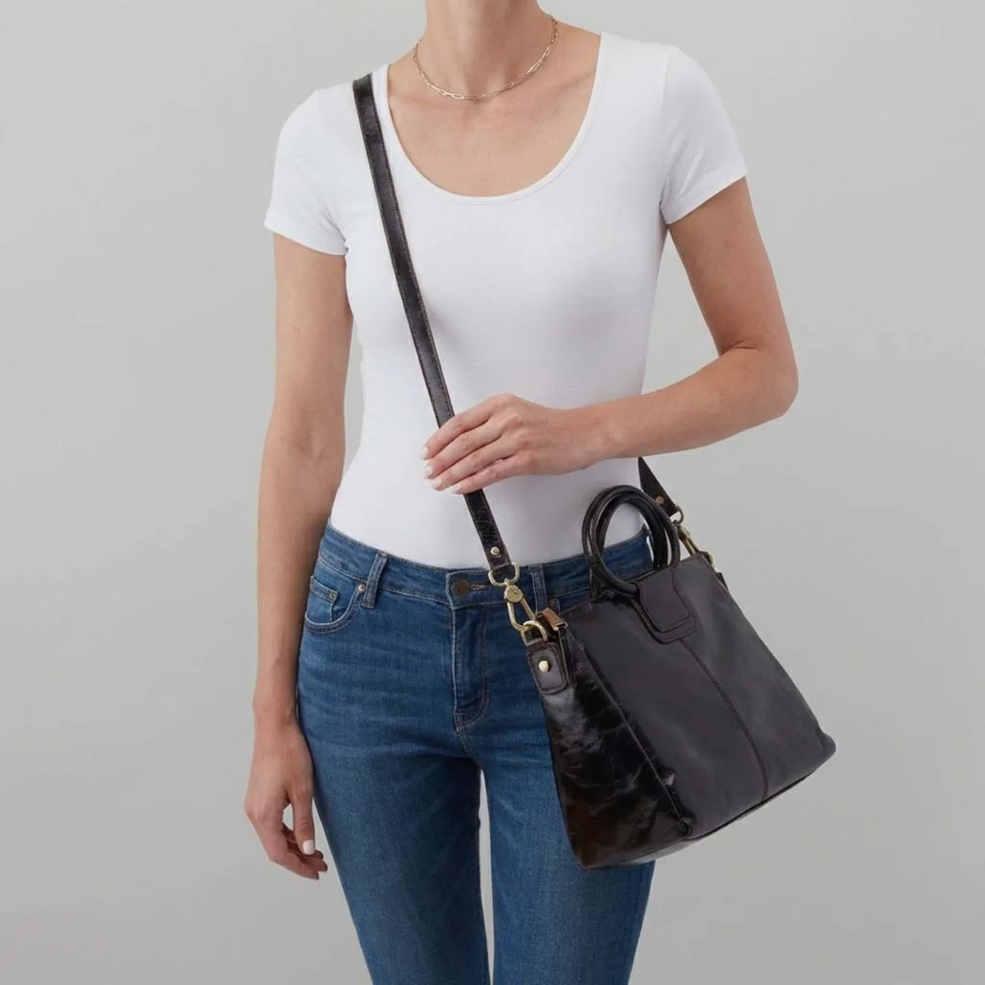 Sheila Medium Satchel In Polished Leather - Black - Image 3