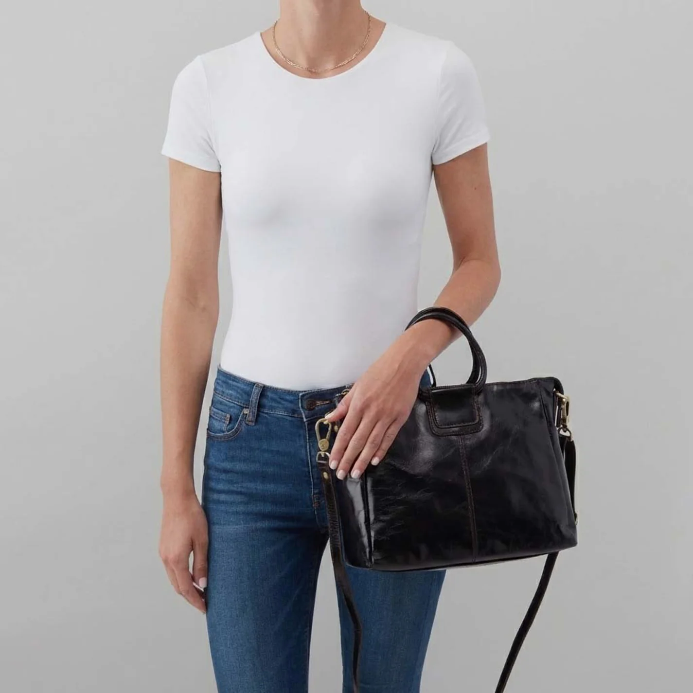Sheila Medium Satchel In Polished Leather - Black - Image 5