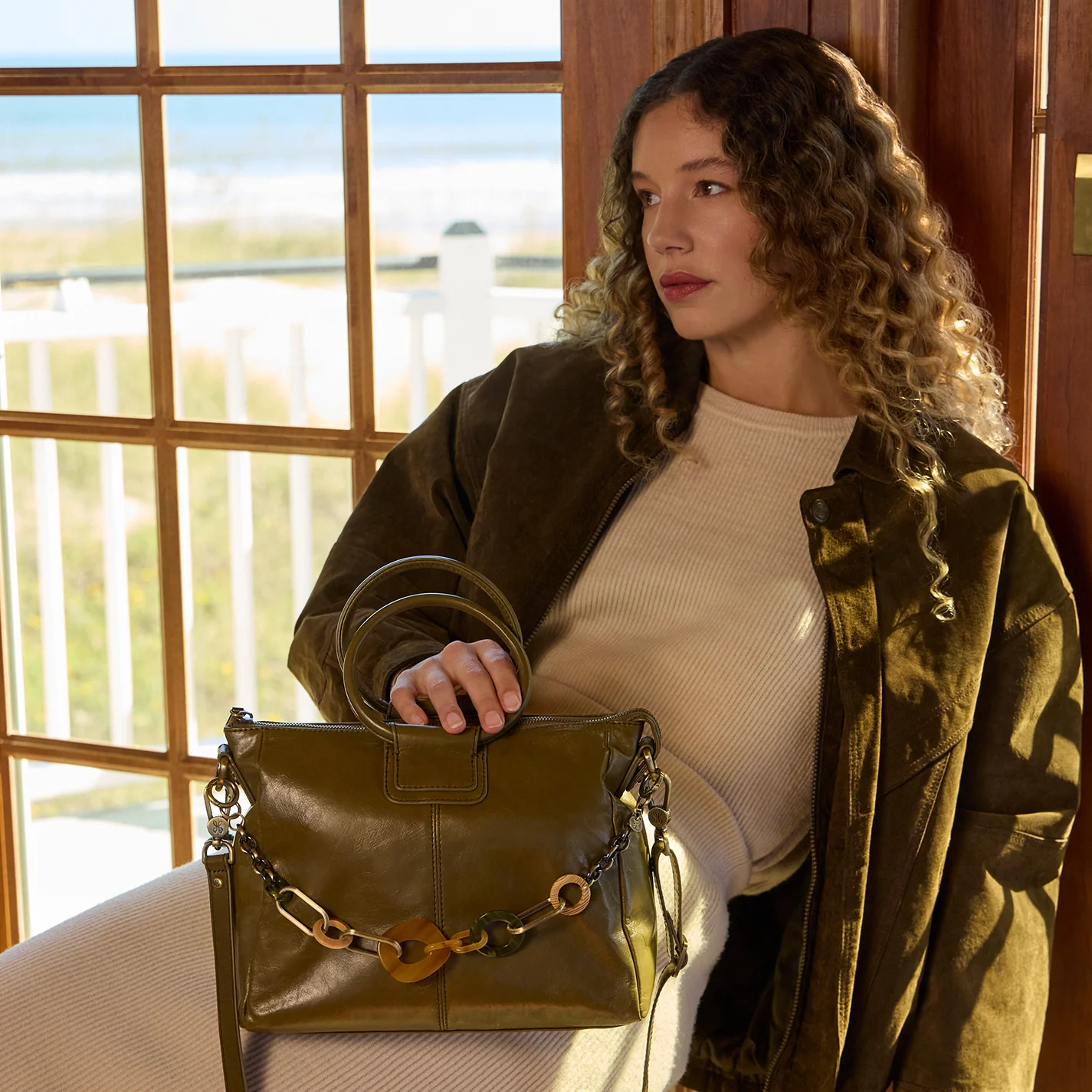 Sheila Medium Satchel With Charm In Polished Leather - Olive Veil - Image 2