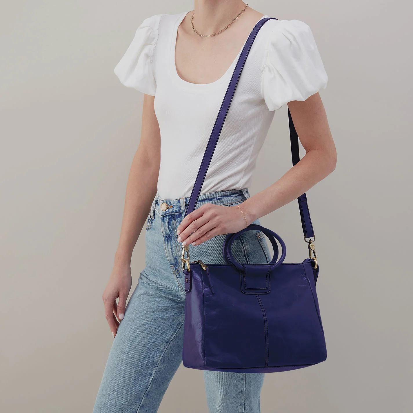 Sheila Medium Satchel in Polished Leather - Winter Violet - Image 3