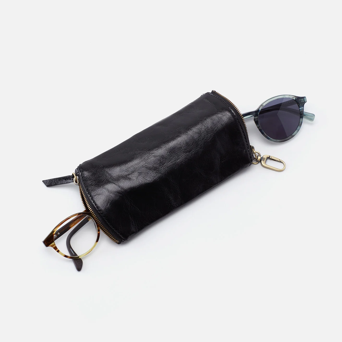 Spark Double Eyeglass Case In Polished Leather - Black - Image 3