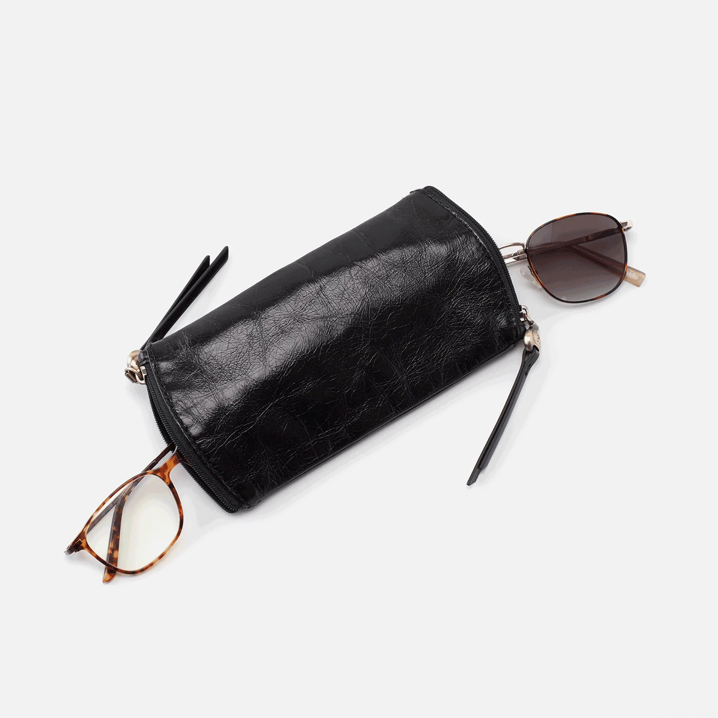Spark Double Eyeglass Case In Polished Leather - Black - Image 5