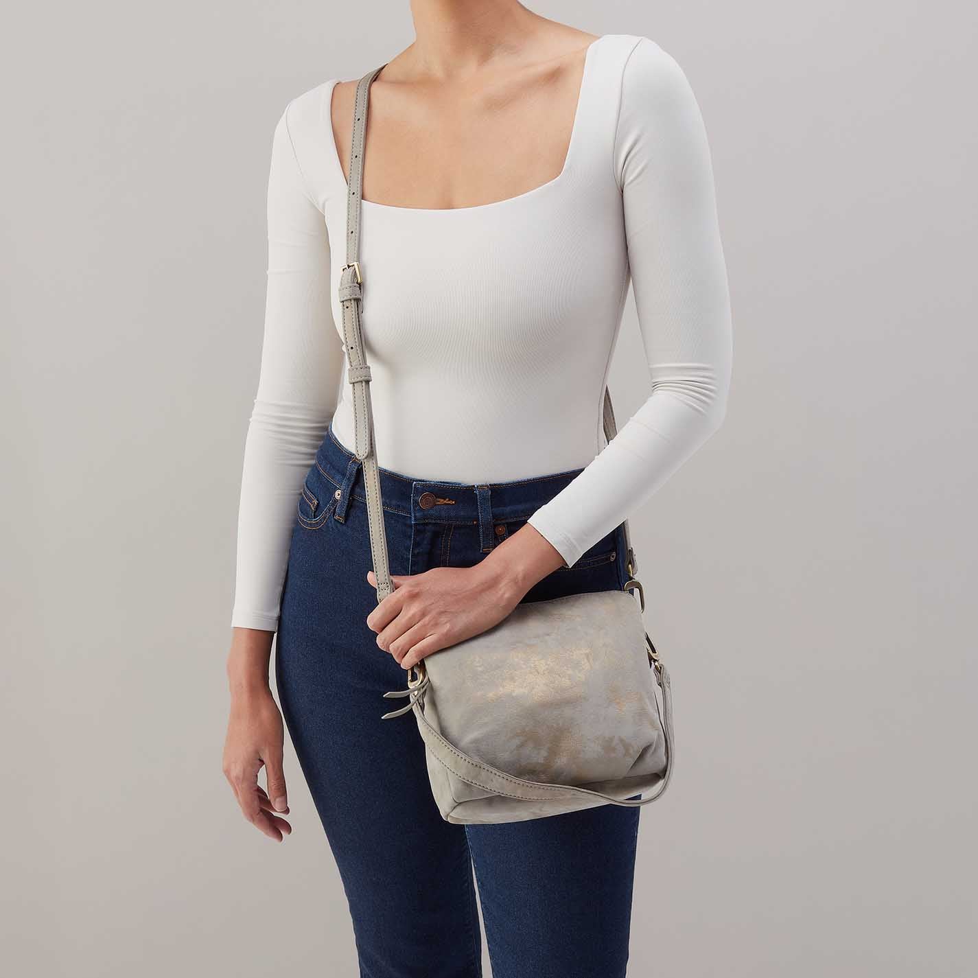 Starr Convertible Shoulder Bag in Nubuck Leather - Golden Granite - Image 2