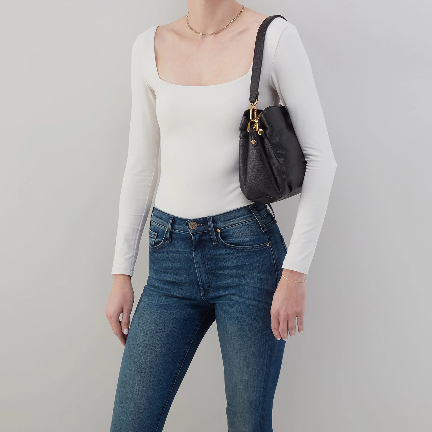 Starr Convertible Shoulder Bag in Pebbled Leather - Blue Pearl - Image 2